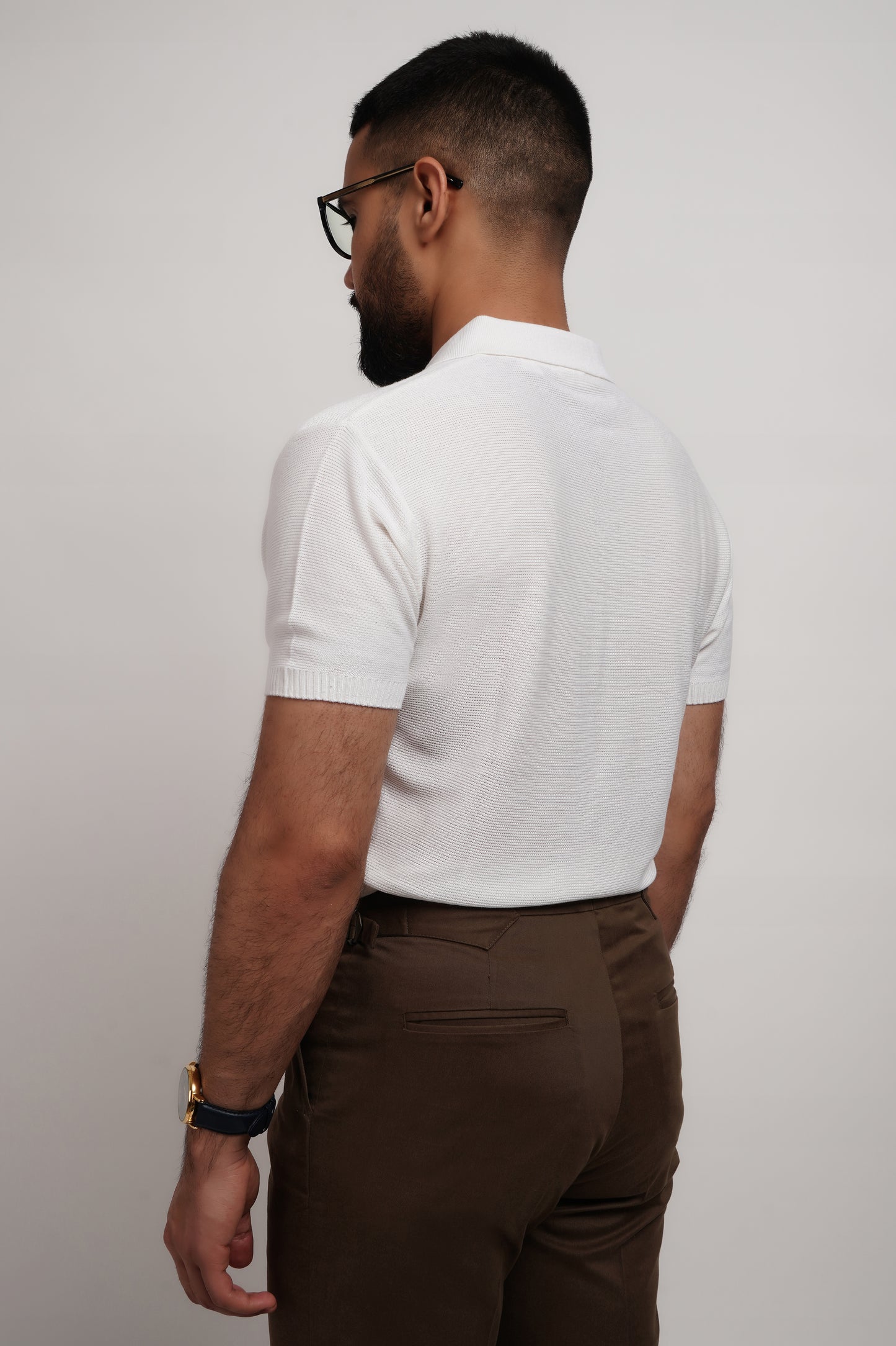 Ivory Bamboo Knitted Polo