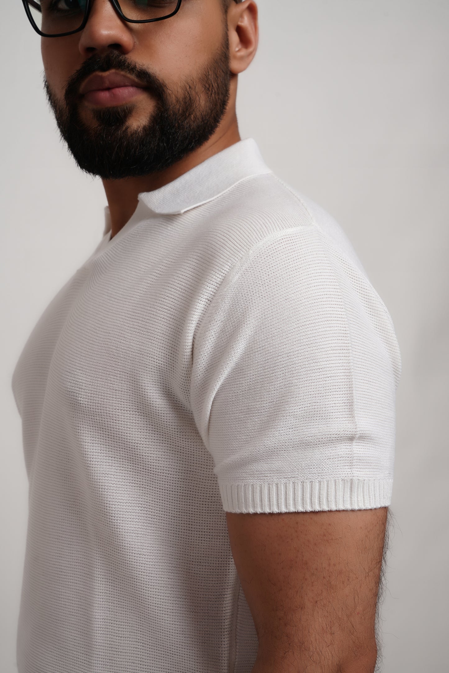 Ivory Bamboo Knitted Polo