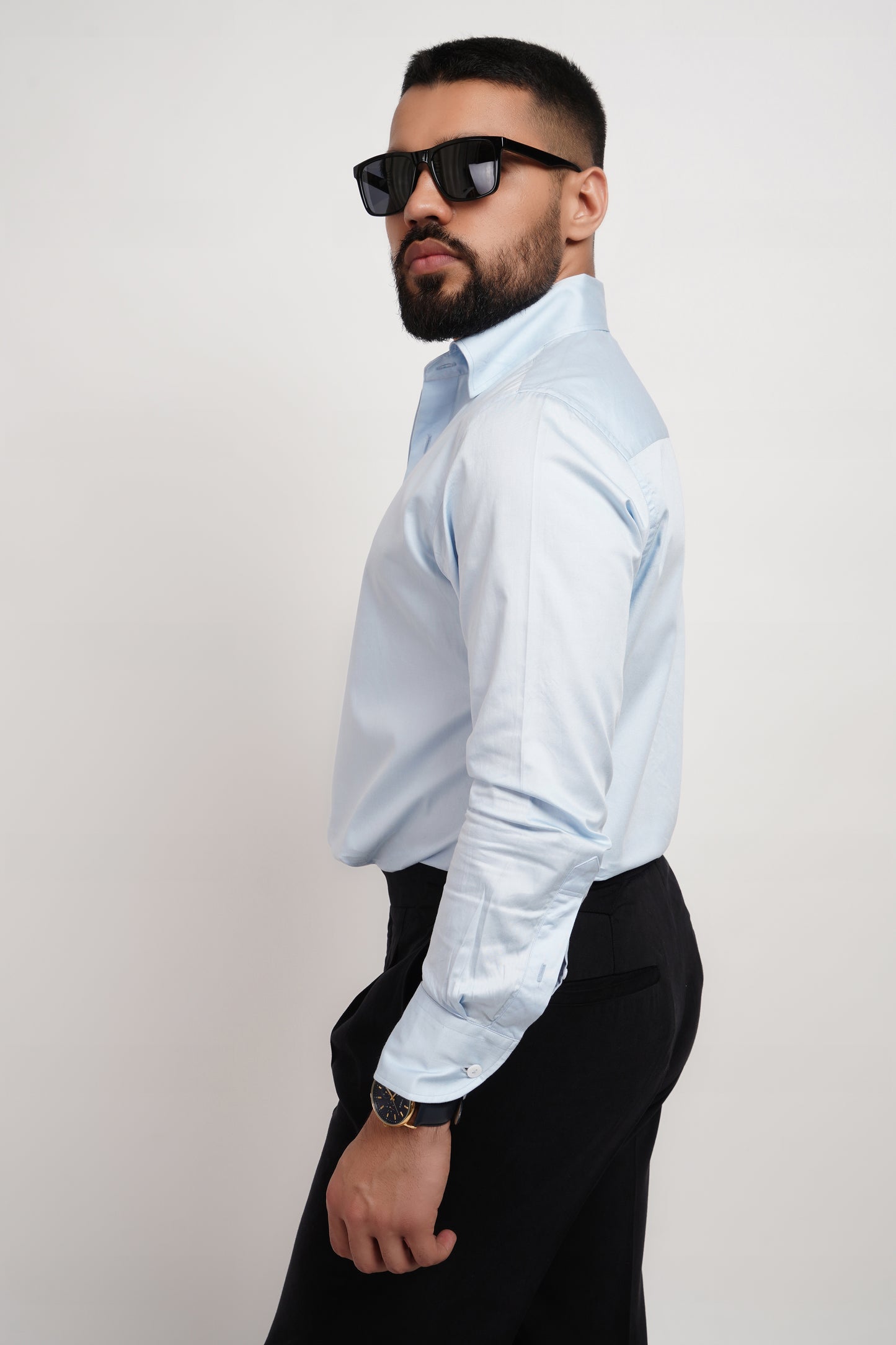 Summer Blue Saten Cotton Classic Shirt