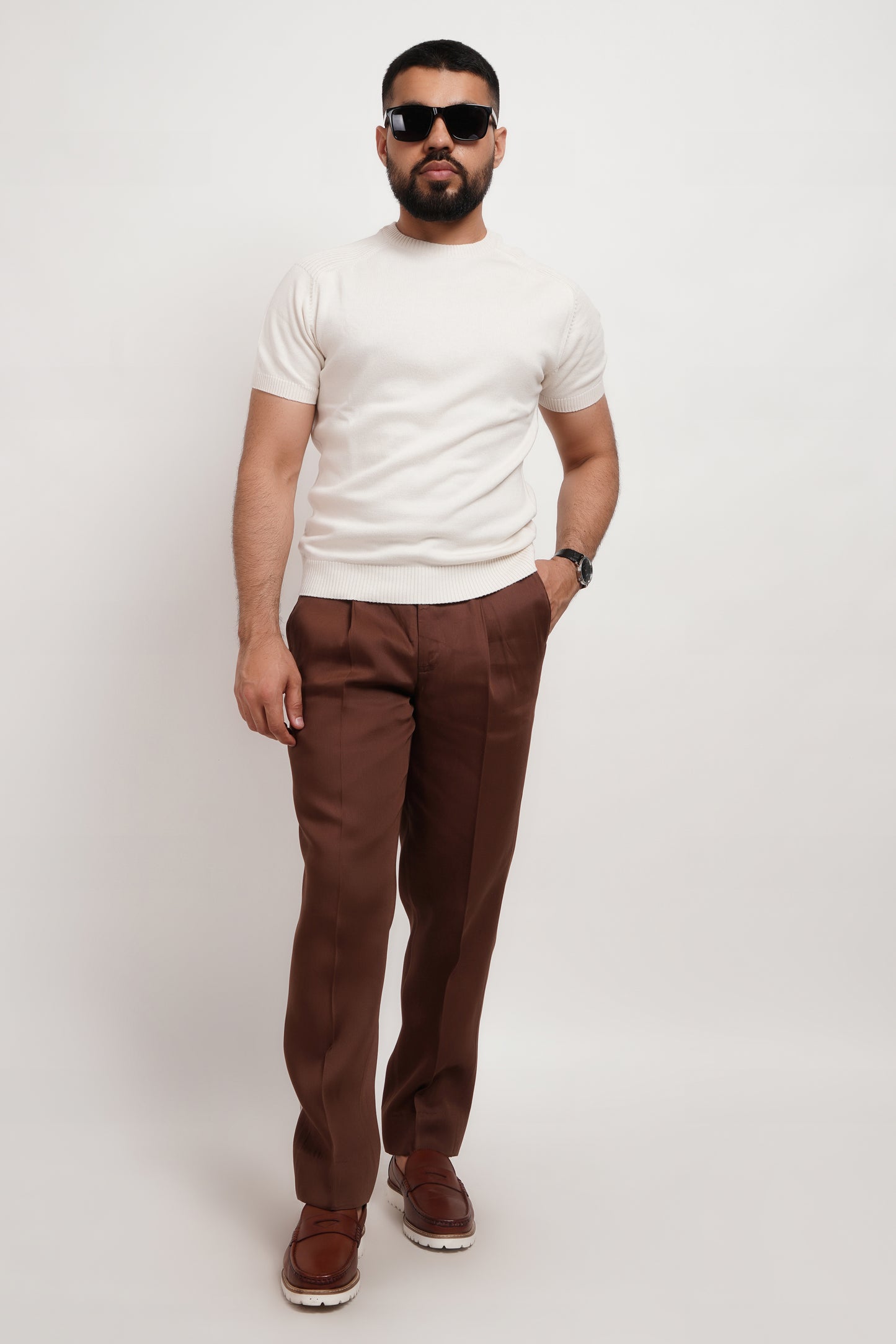Ivory Bamboo Cotton Crewneck Knitted T-shirt