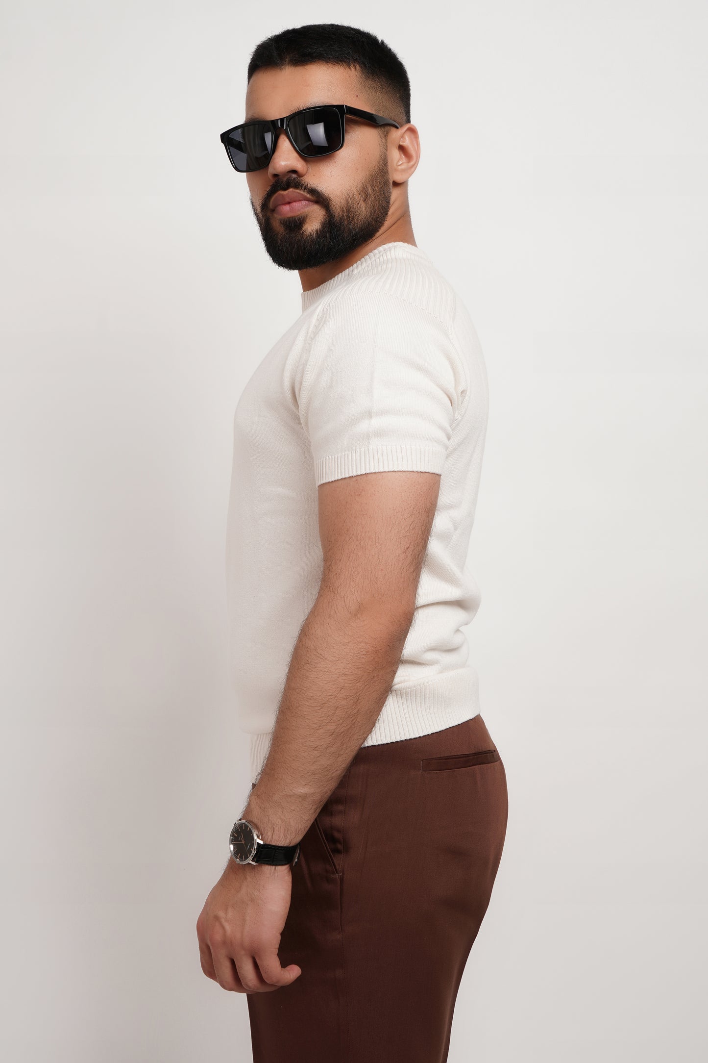 Ivory Bamboo Cotton Crewneck Knitted T-shirt