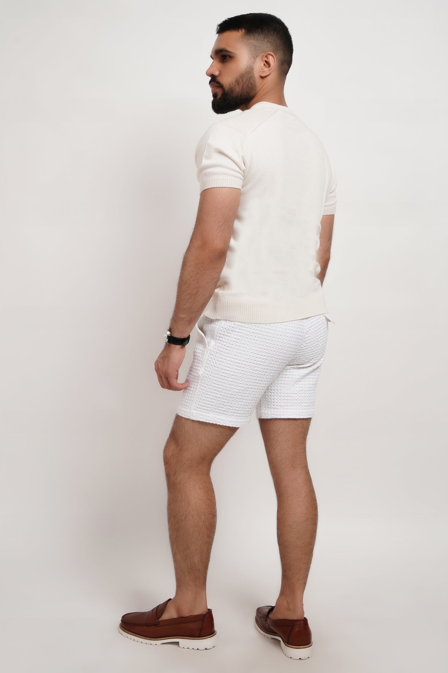 Ivory Bamboo Cotton Crewneck Knitted T-shirt