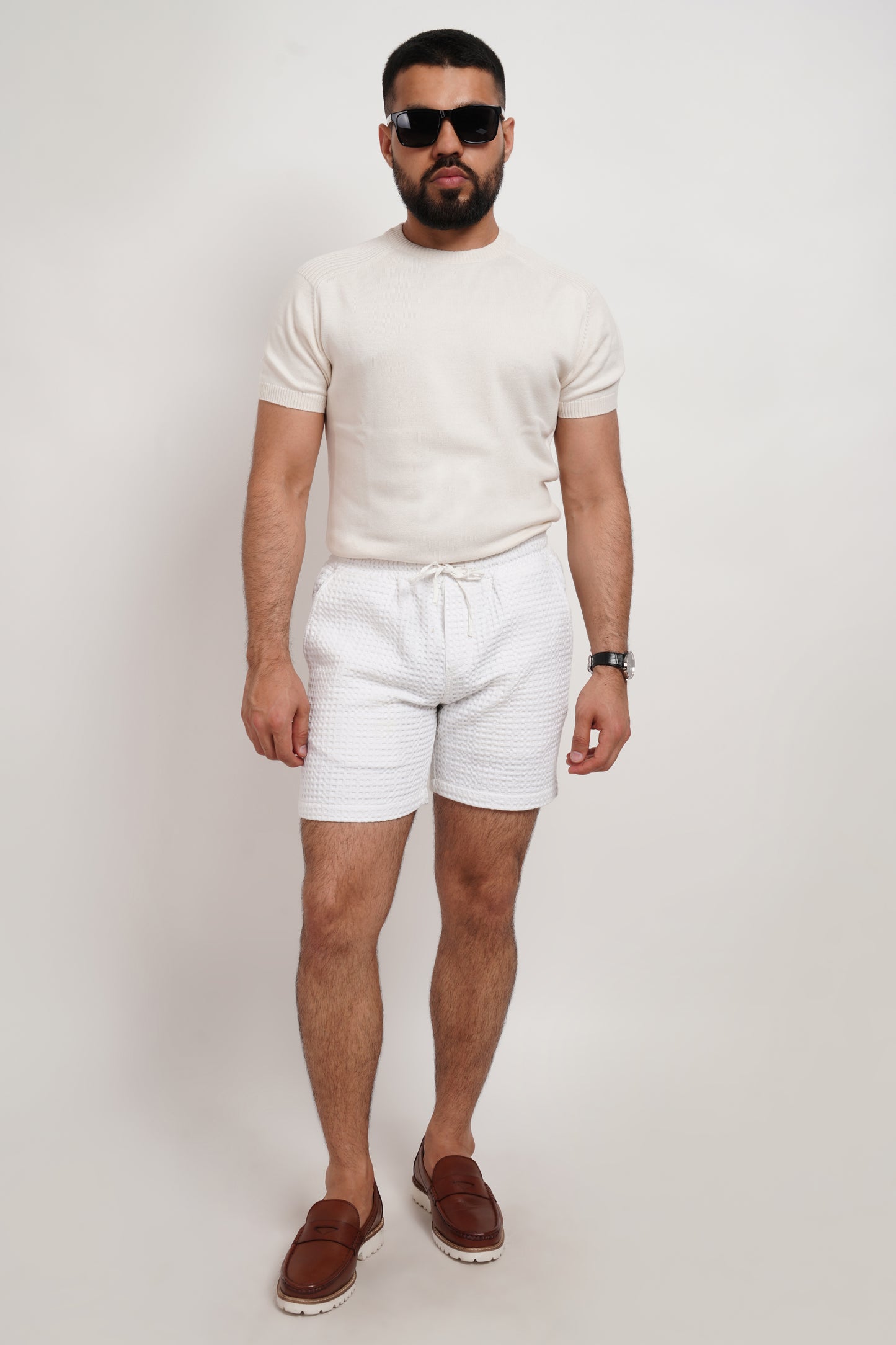 White Waffle Knit Shorts