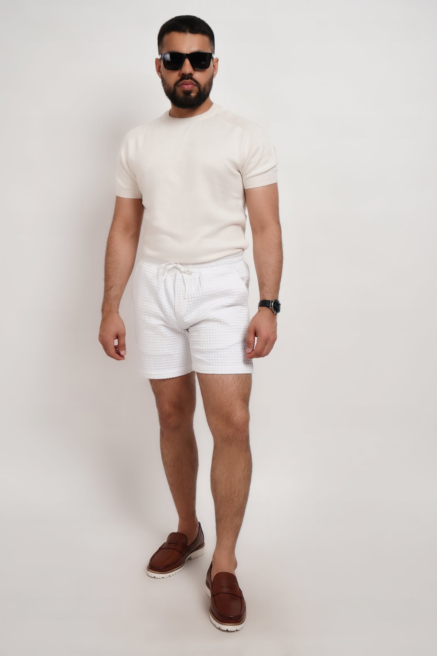White Waffle Knit Shorts