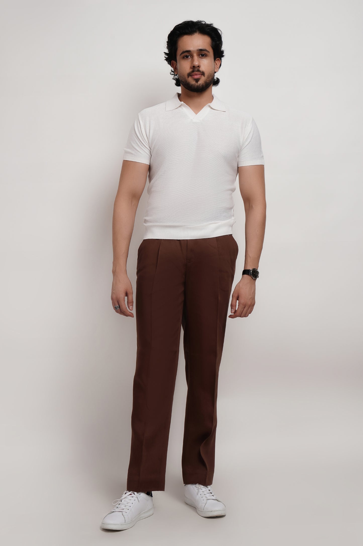 Ivory Bamboo Knitted Polo