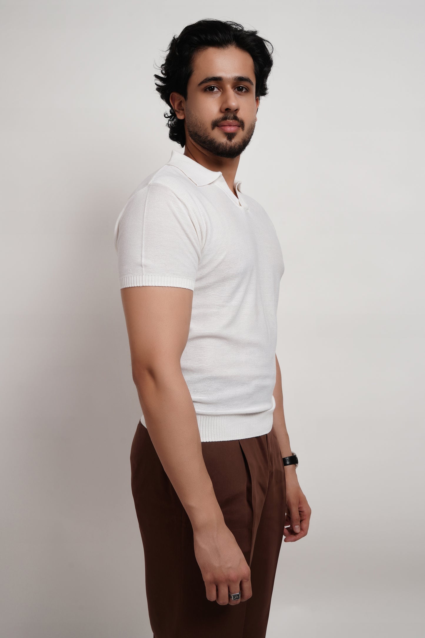 Ivory Bamboo Knitted Polo