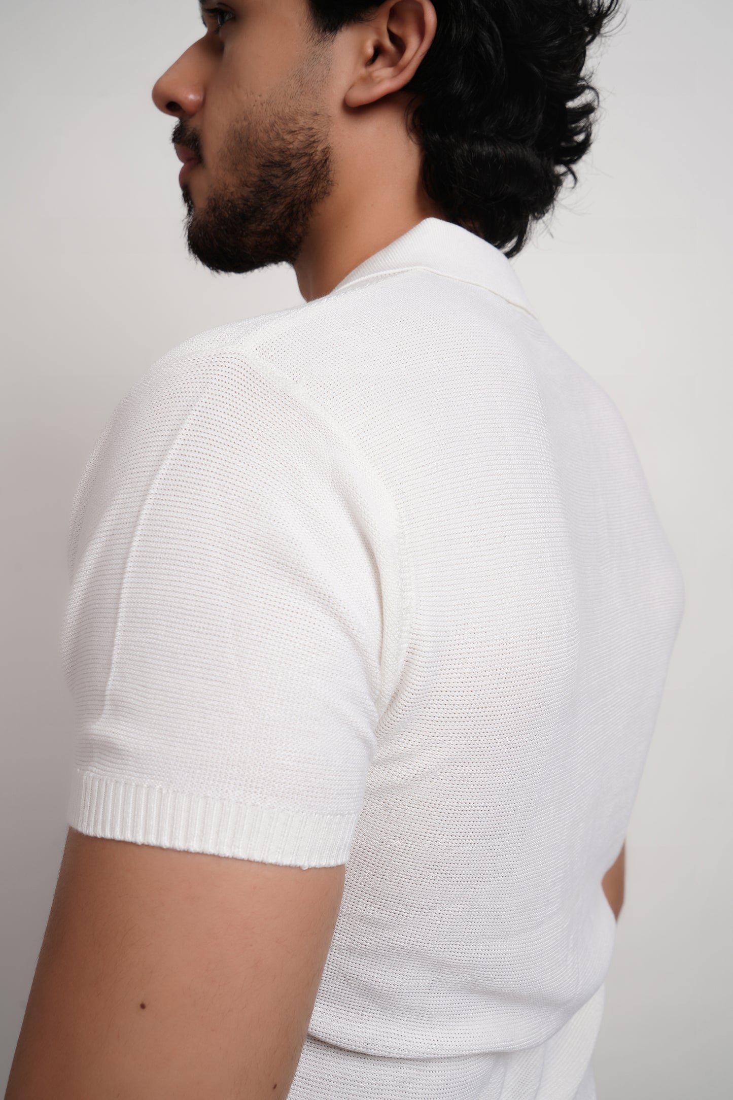 Ivory Bamboo Knitted Polo