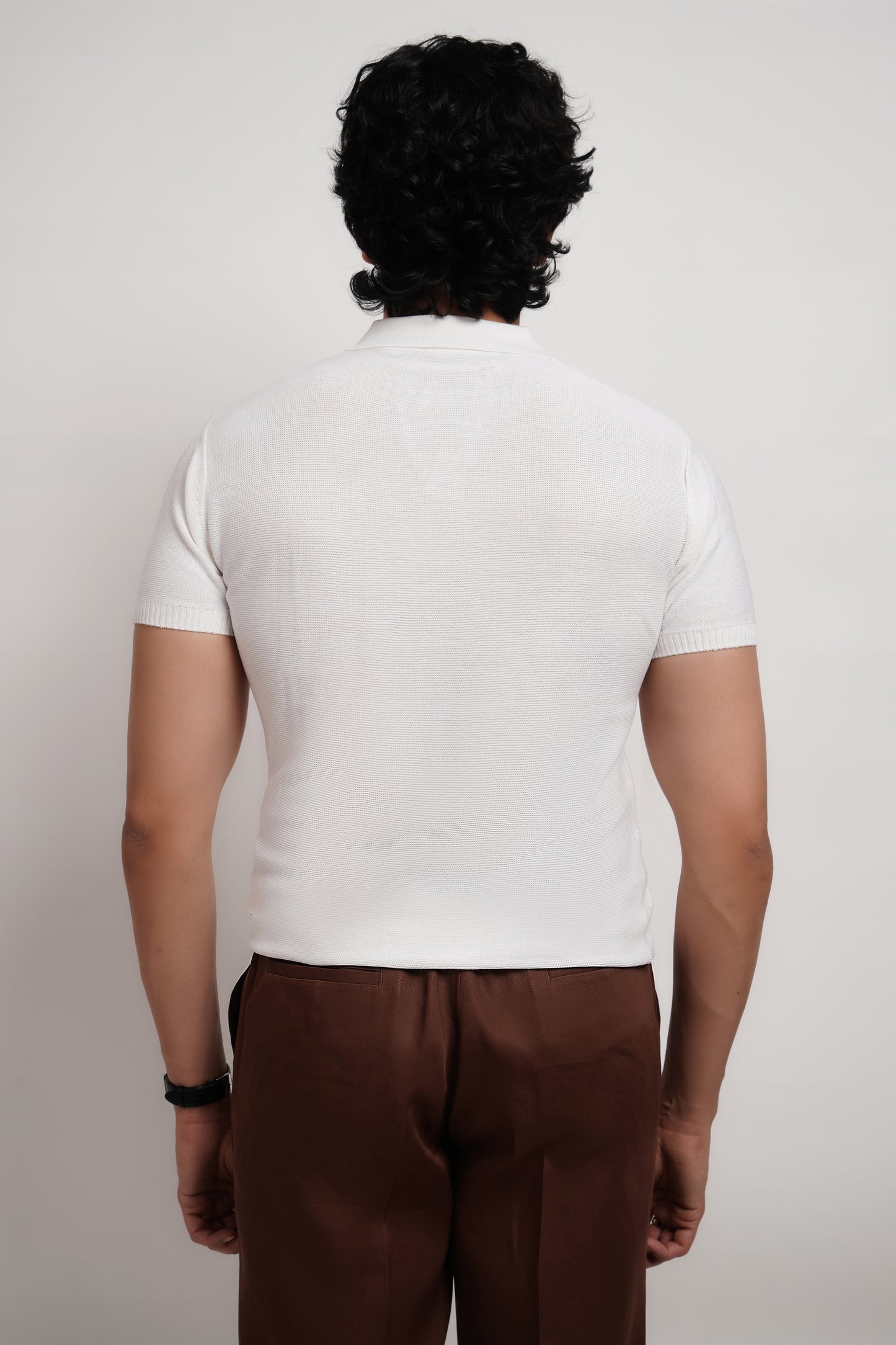 Ivory Bamboo Knitted Polo