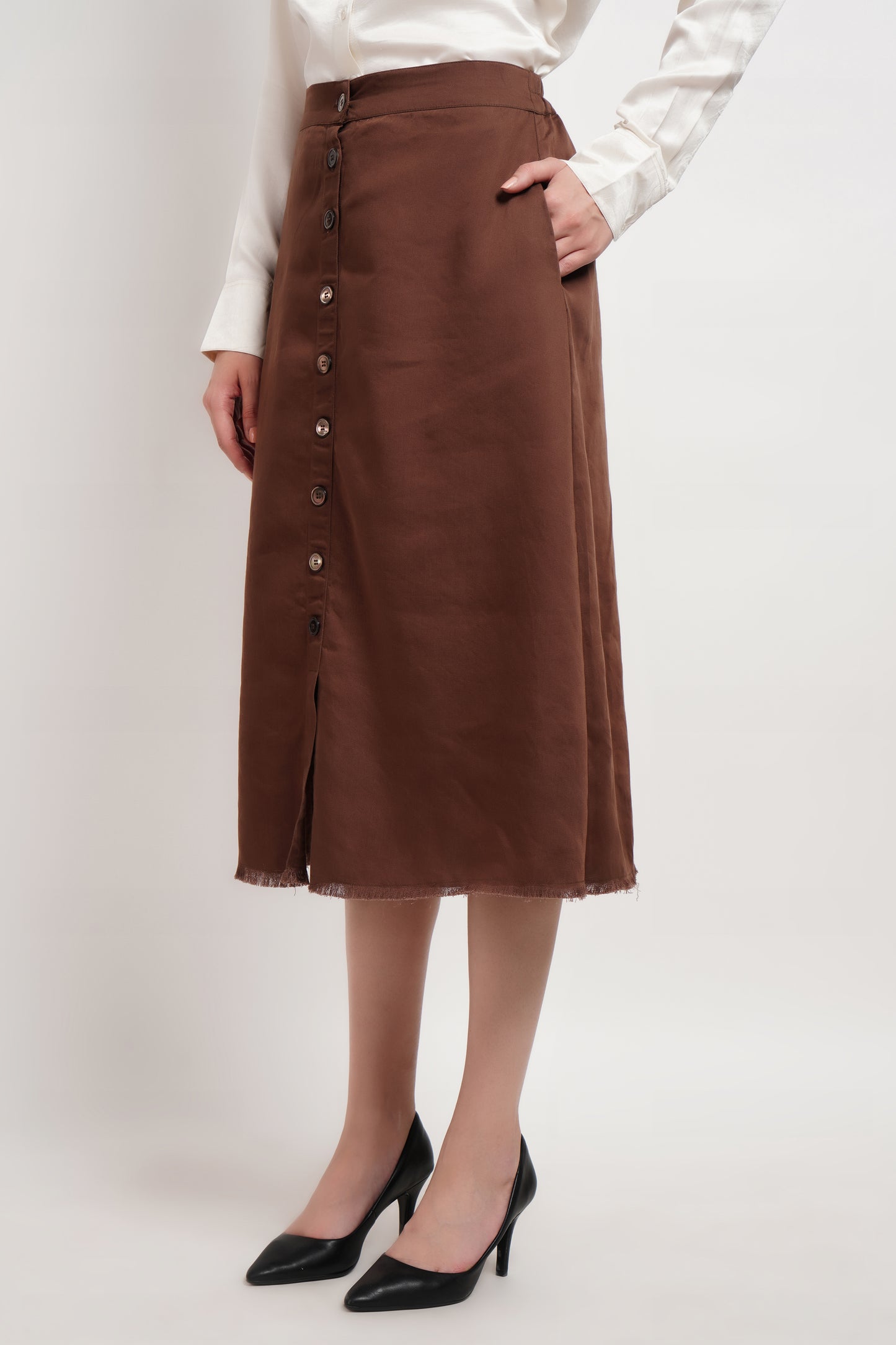 Brown Tencel Buttondown Skirt