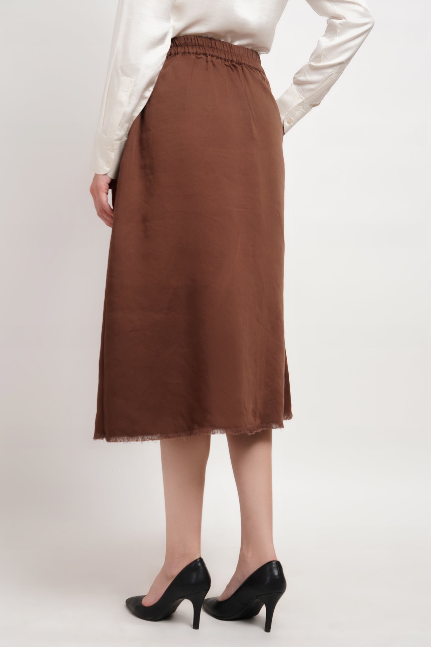 Brown Tencel Buttondown Skirt