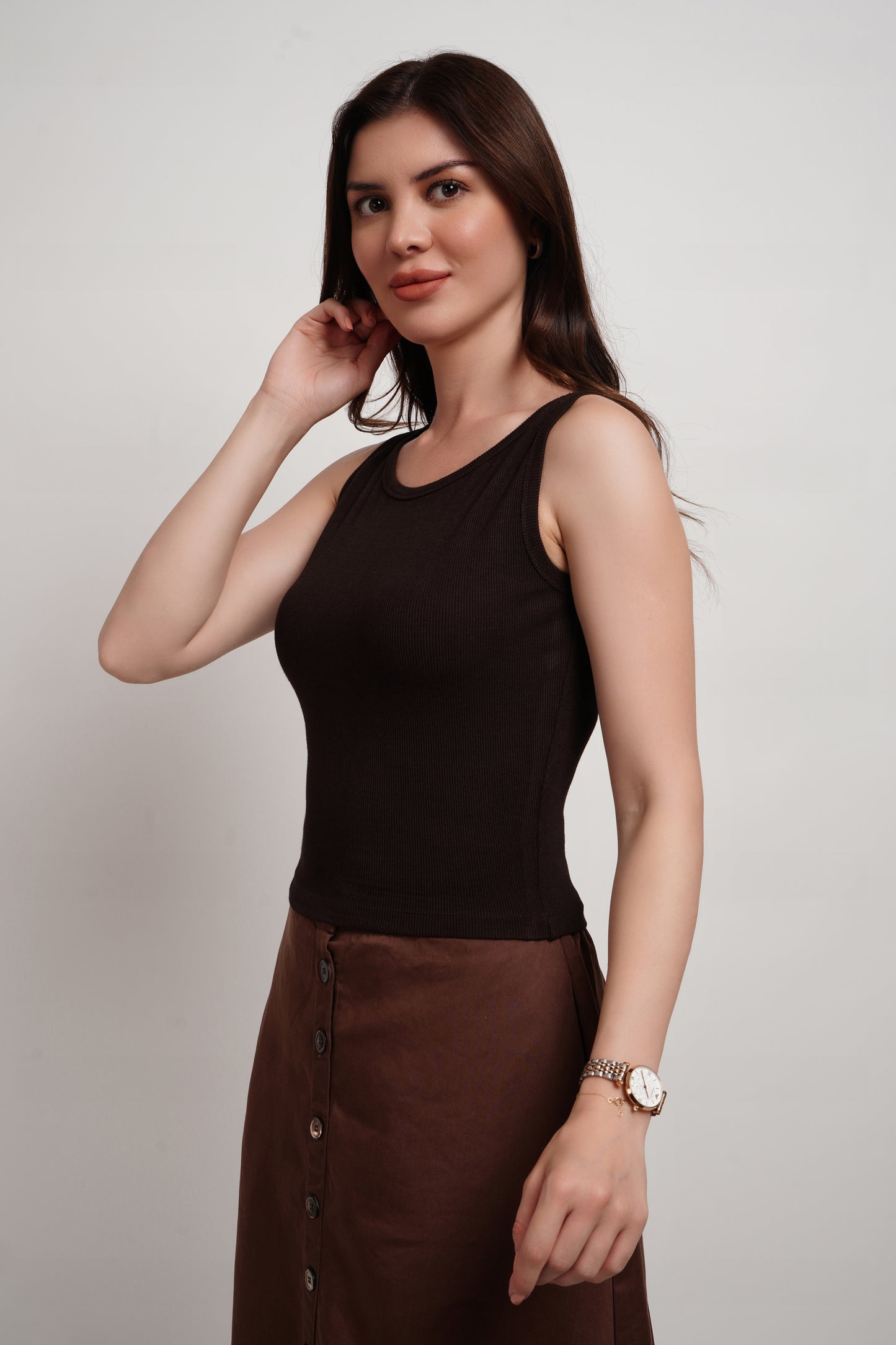 Brown Bamboo Ribbed Tank top