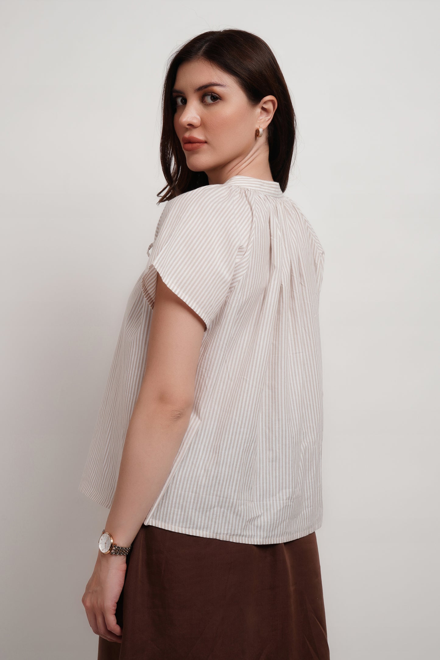 Beige Striped Cotton Top