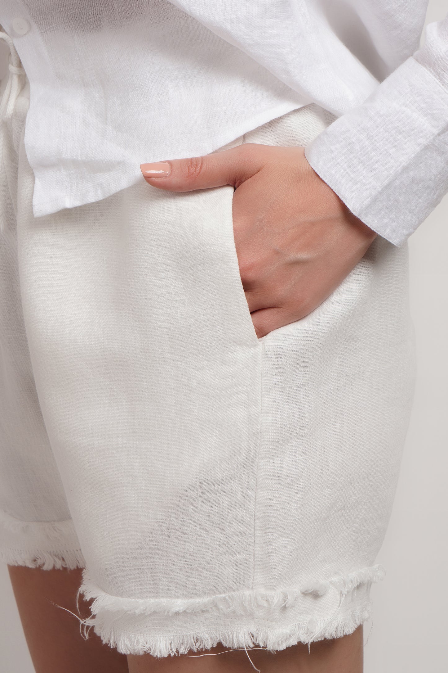 White Linen Fringe Shorts