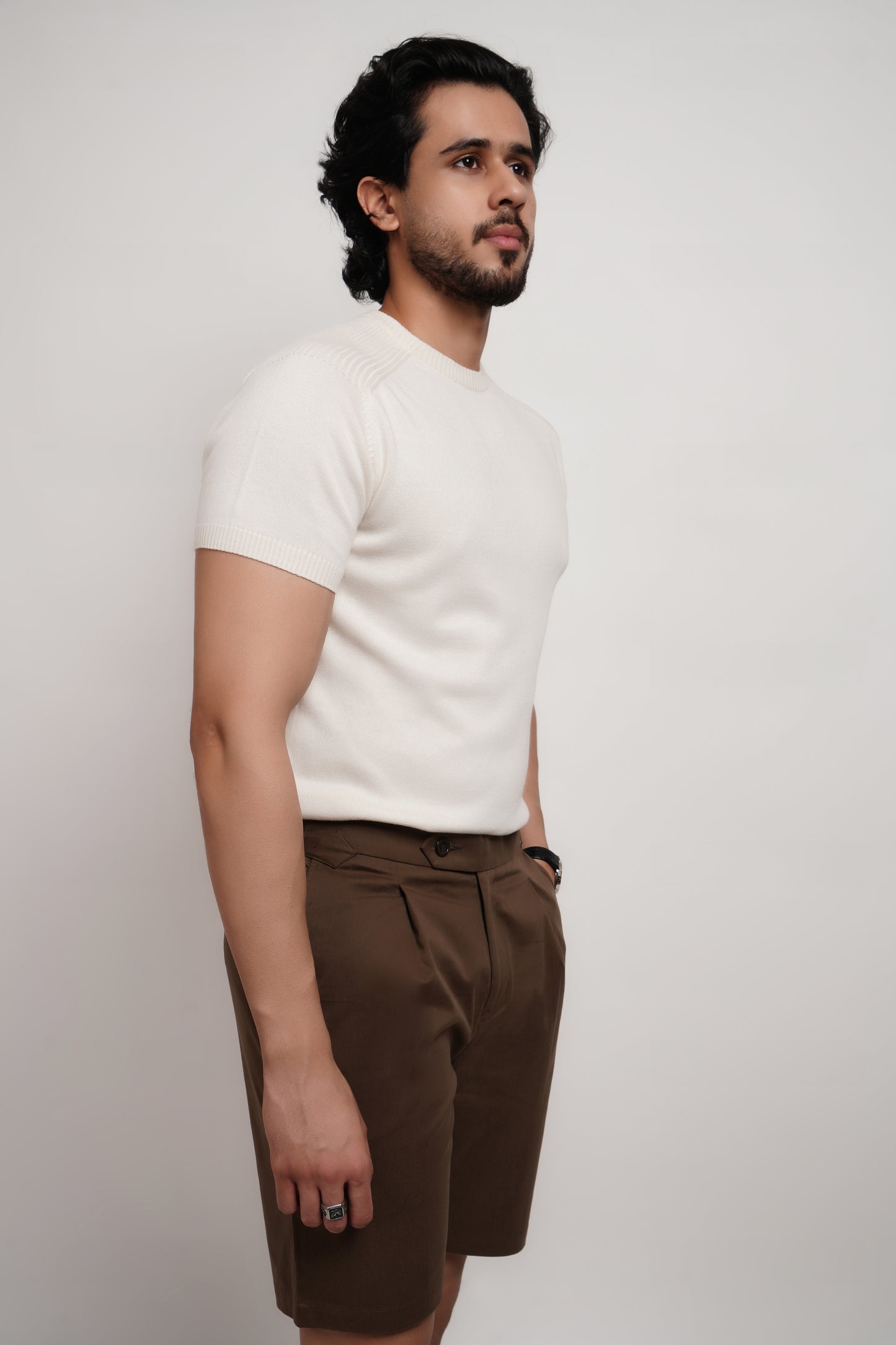 Ivory Bamboo Cotton Crewneck Knitted T-shirt