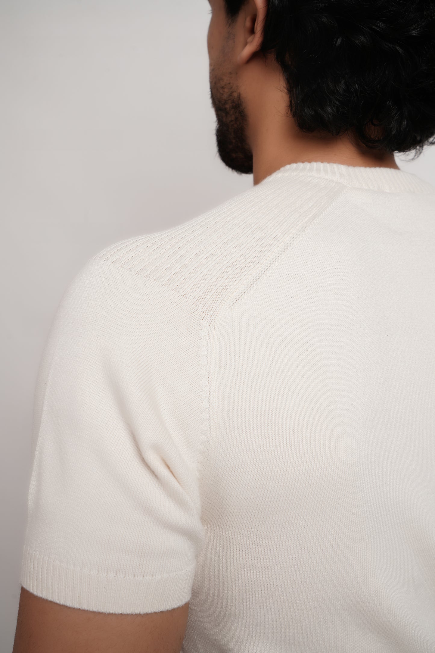 Ivory Bamboo Cotton Crewneck Knitted T-shirt