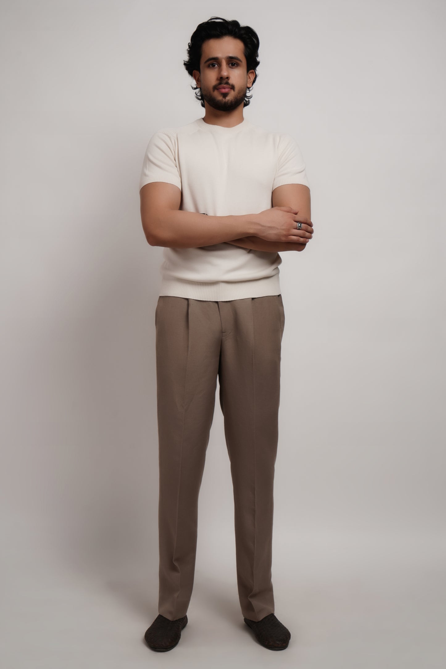 Ivory Bamboo Cotton Crewneck Knitted T-shirt