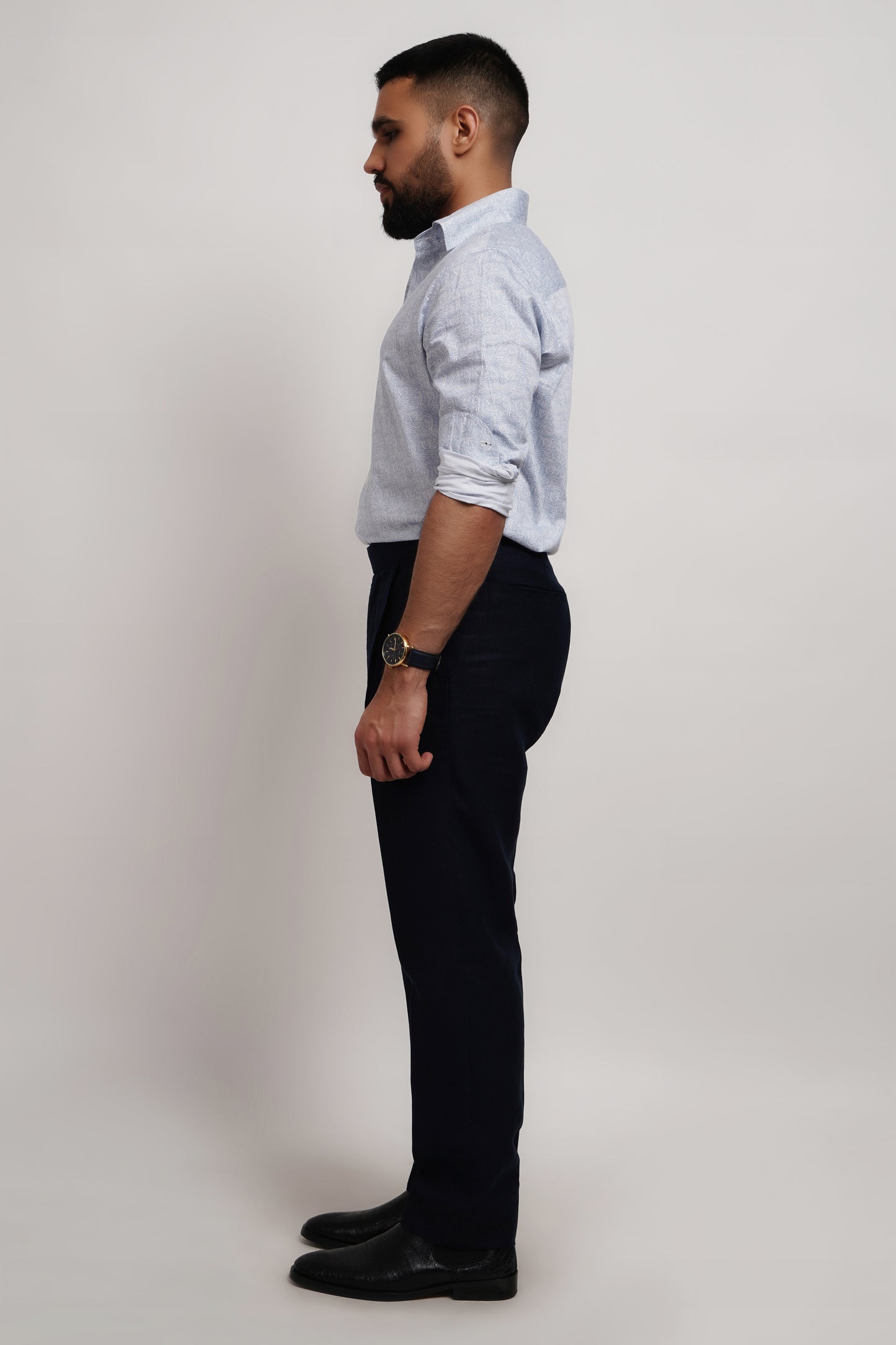 Printed Blue Cotton Saten Shirt