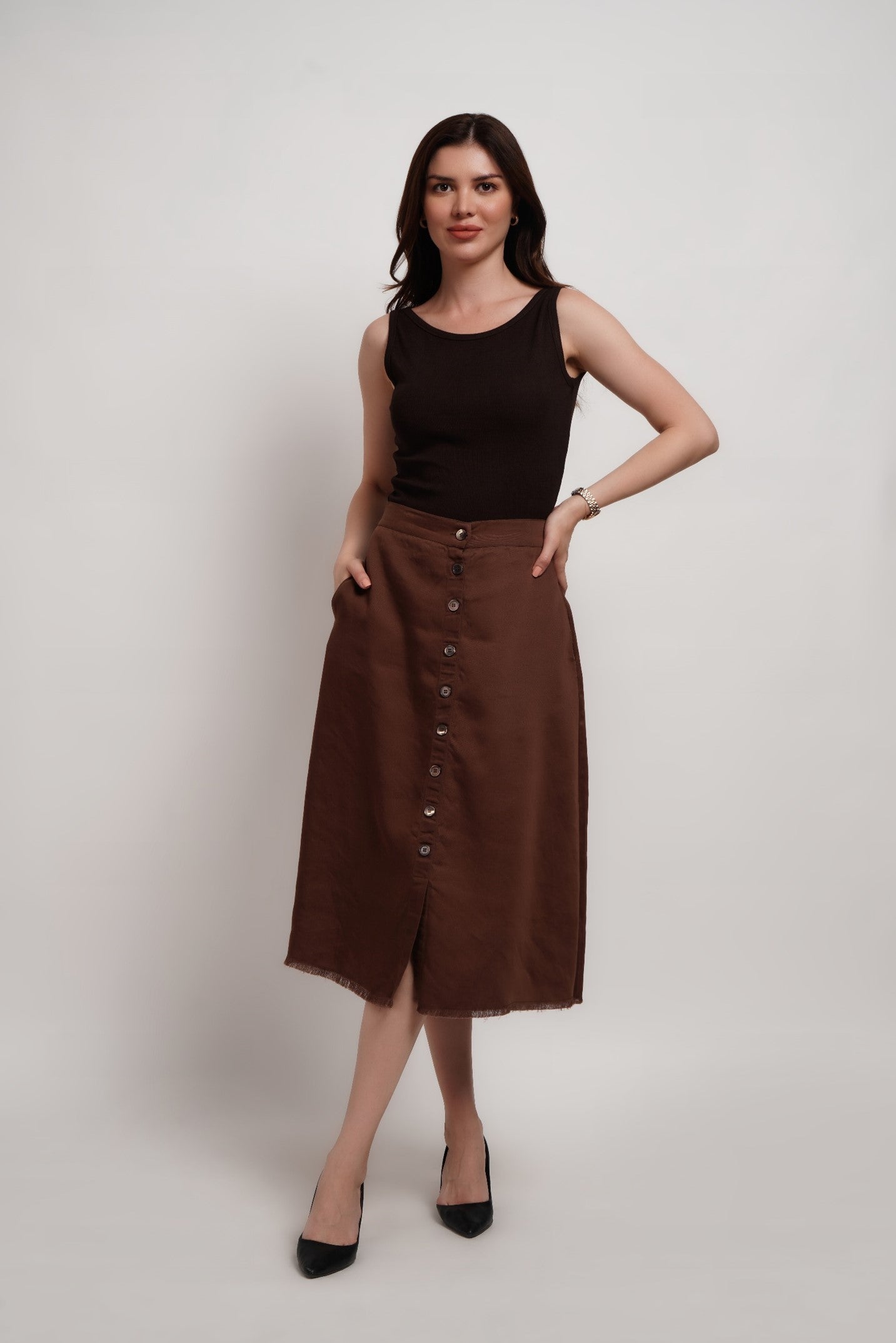 Brown Bamboo Ribbed Tank top