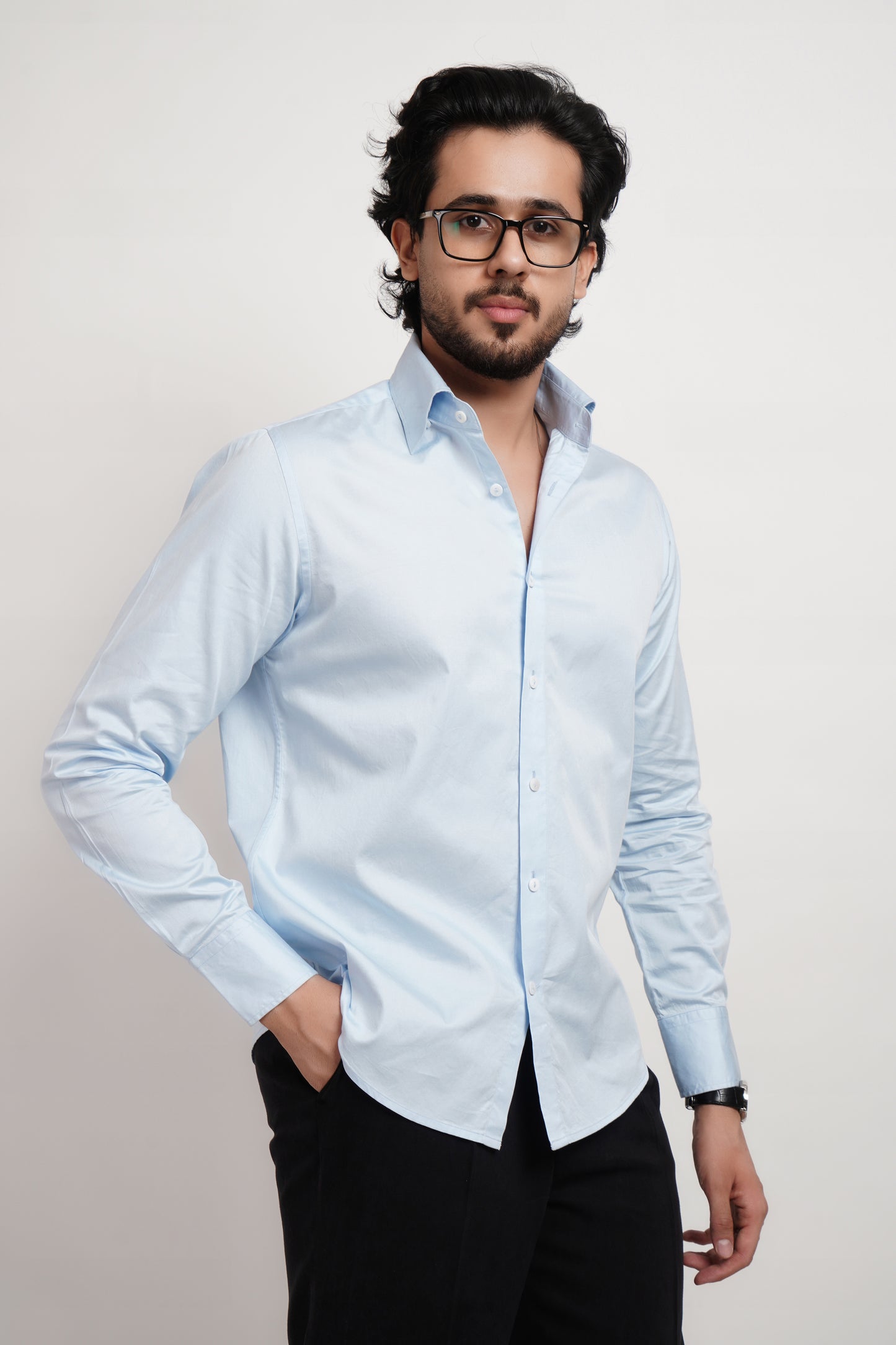 Summer Blue Saten Cotton Classic Shirt