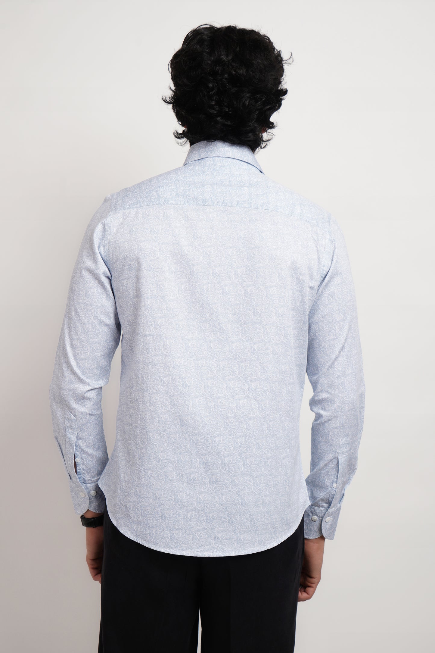Printed Blue Cotton Saten Shirt