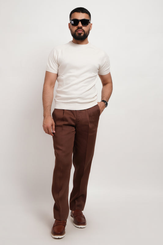 Ivory Bamboo Cotton Crewneck Knitted T-shirt