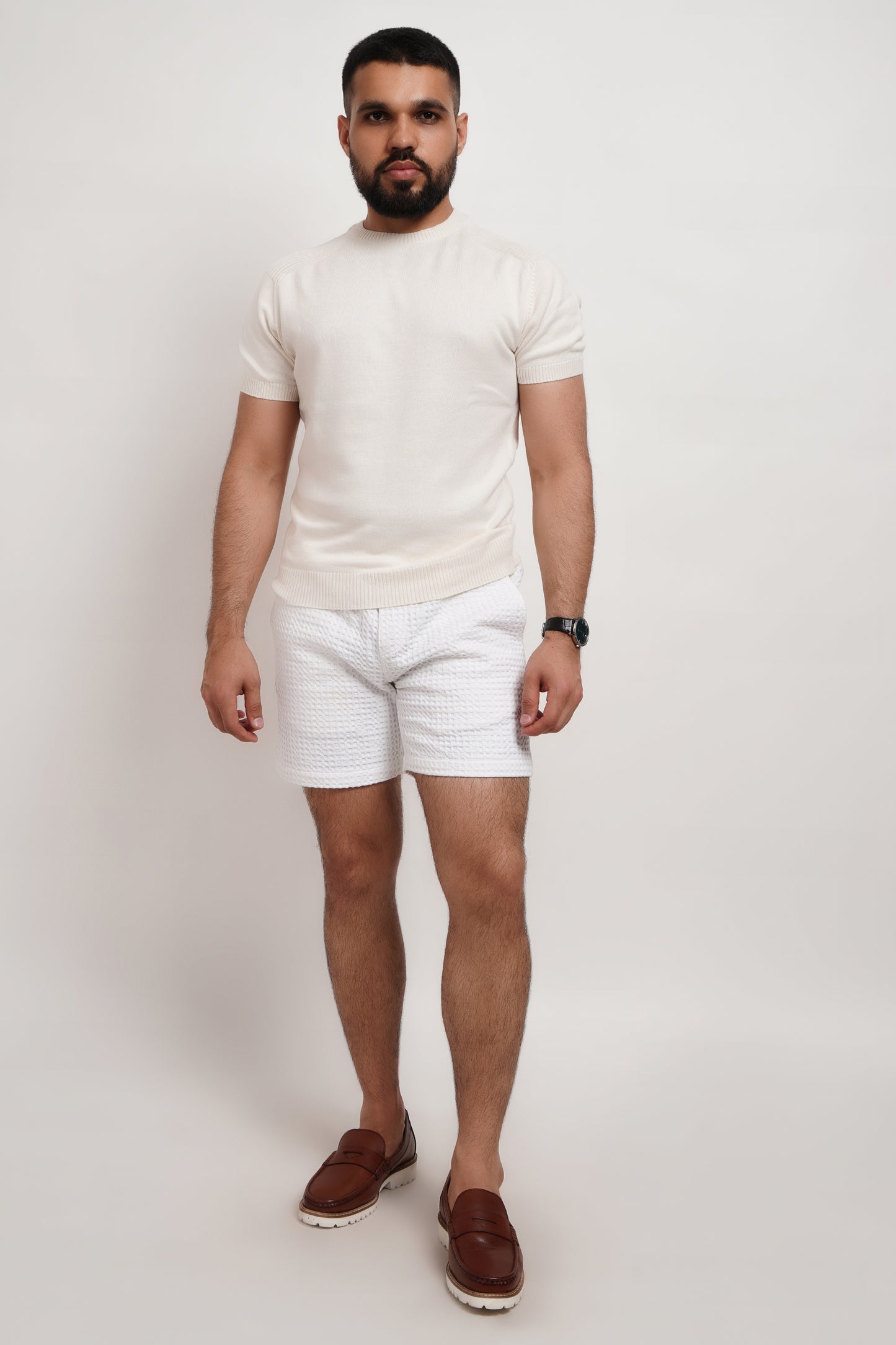 Ivory Bamboo Cotton Crewneck Knitted T-shirt