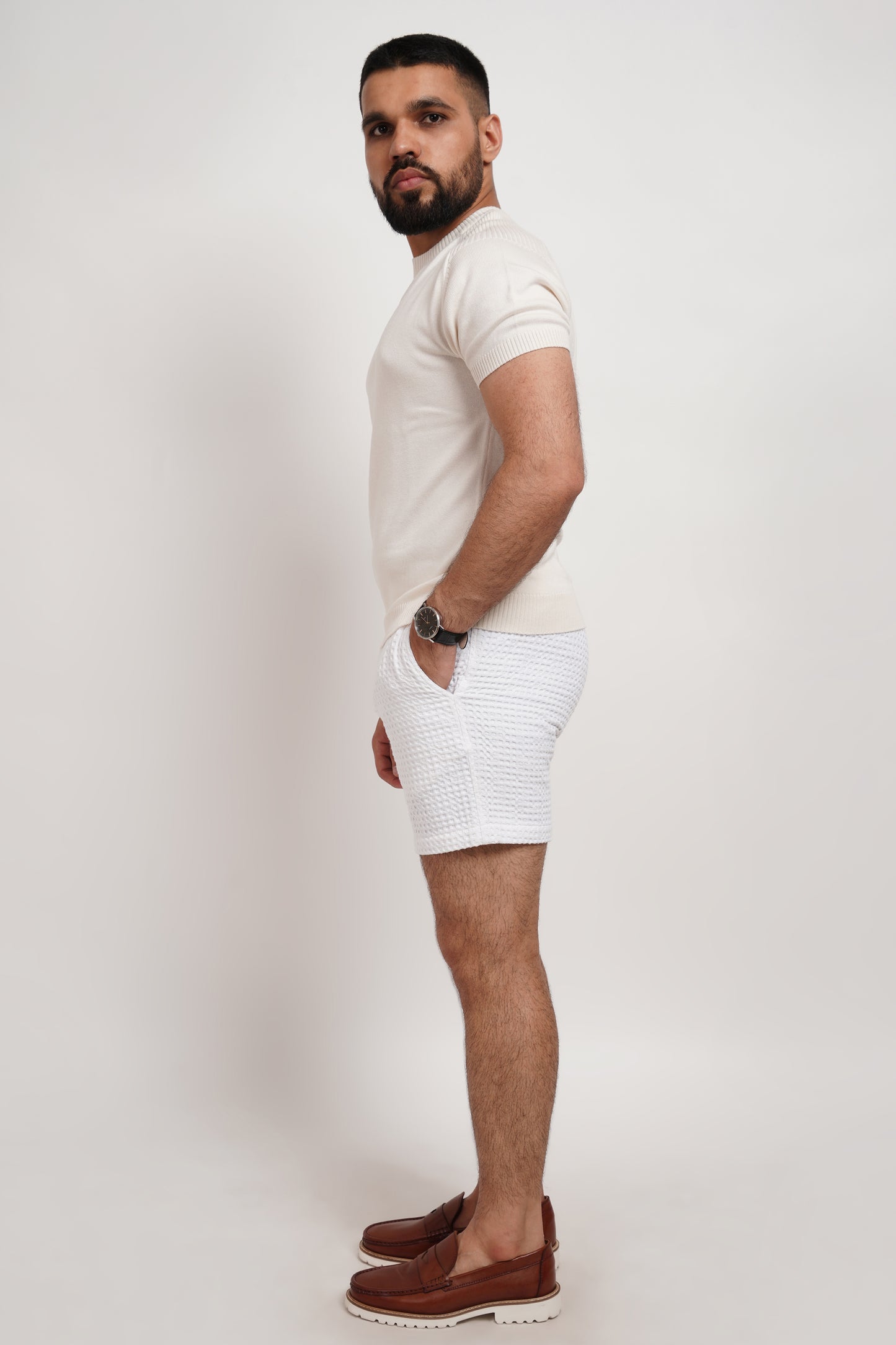 Ivory Bamboo Cotton Crewneck Knitted T-shirt