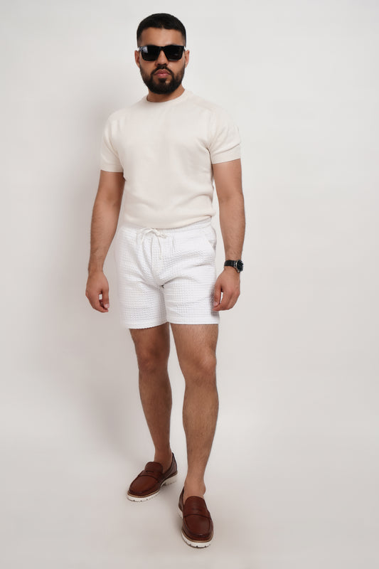 White Waffle Knit Shorts