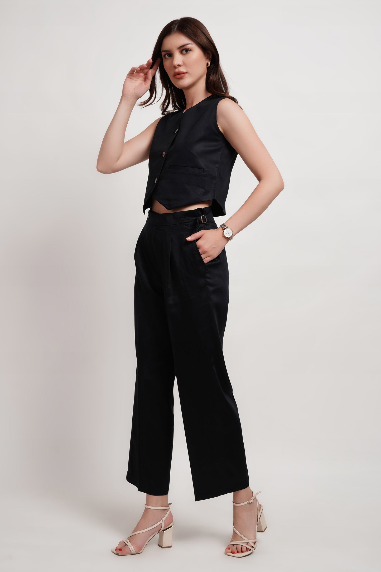Black Tencel Italian Wide Leg Pants