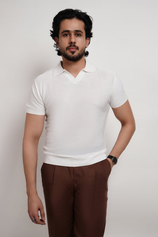 Ivory Bamboo Knitted Polo