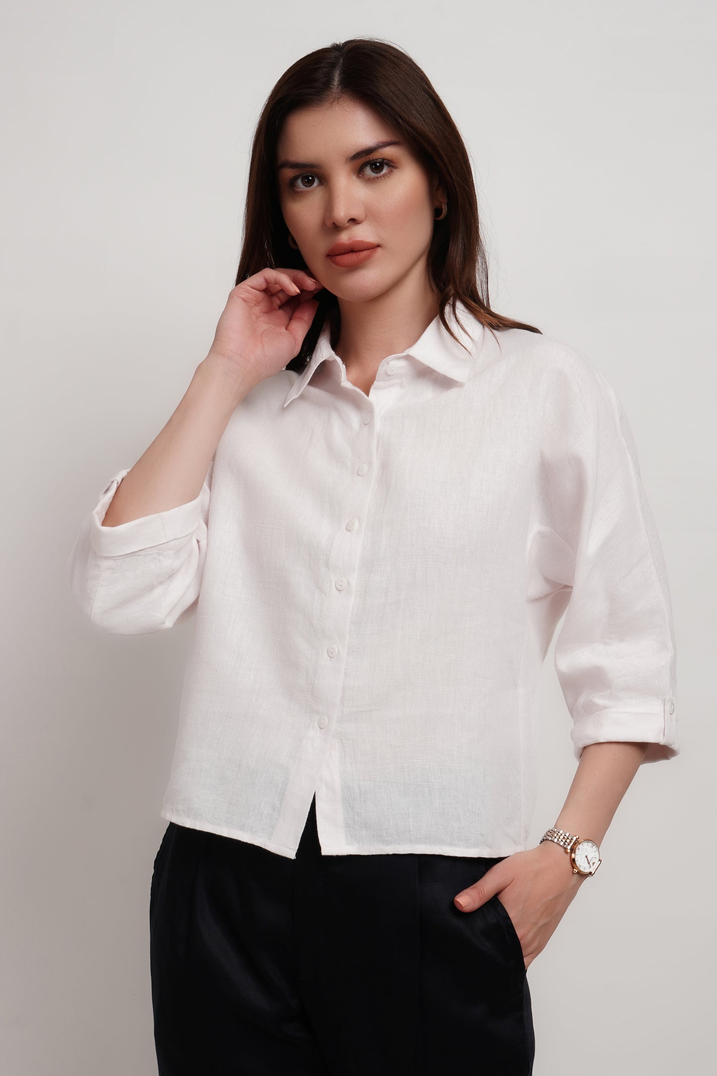 Pink Linen Crop Kimono Shirt