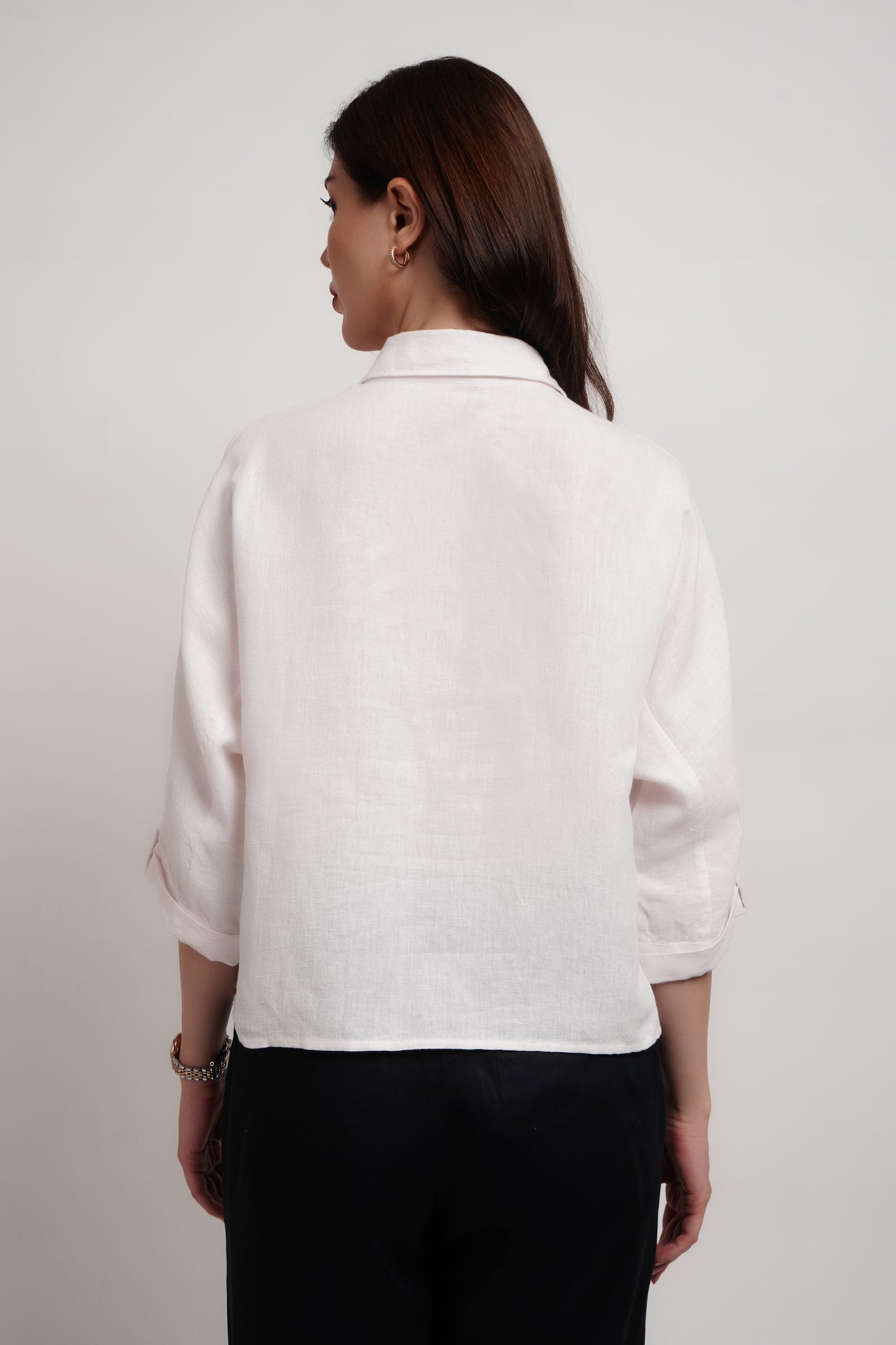 Pink Linen Crop Kimono Shirt