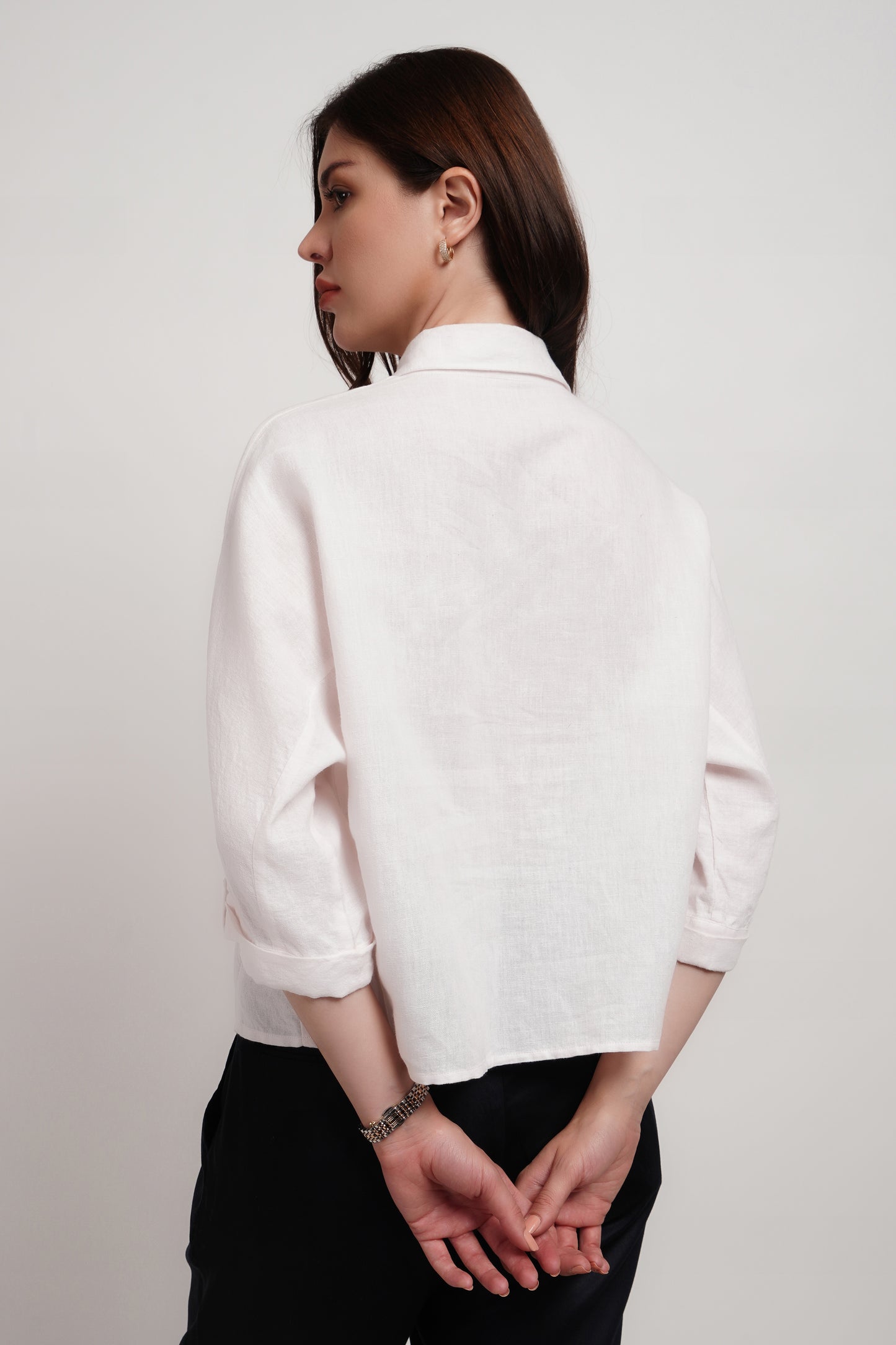 Pink Linen Crop Kimono Shirt