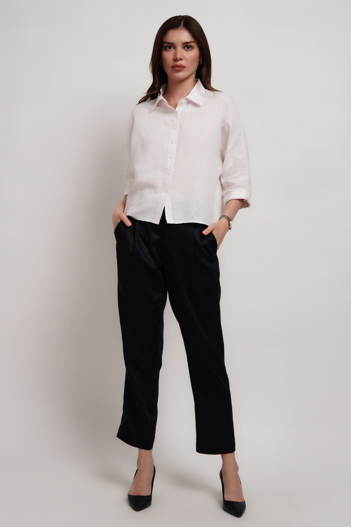 Pink Linen Crop Kimono Shirt