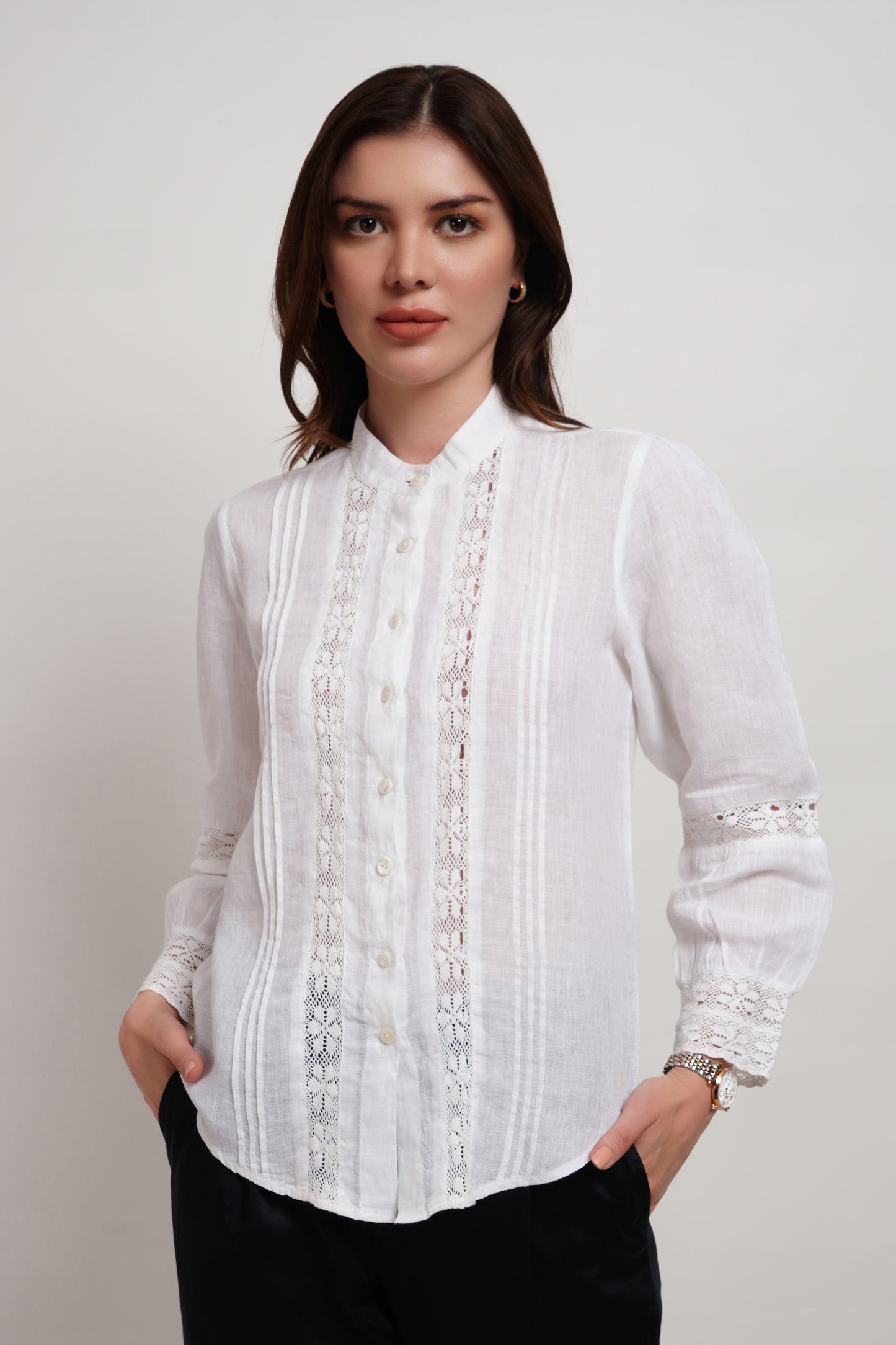Classic Linen Crochet Shirt