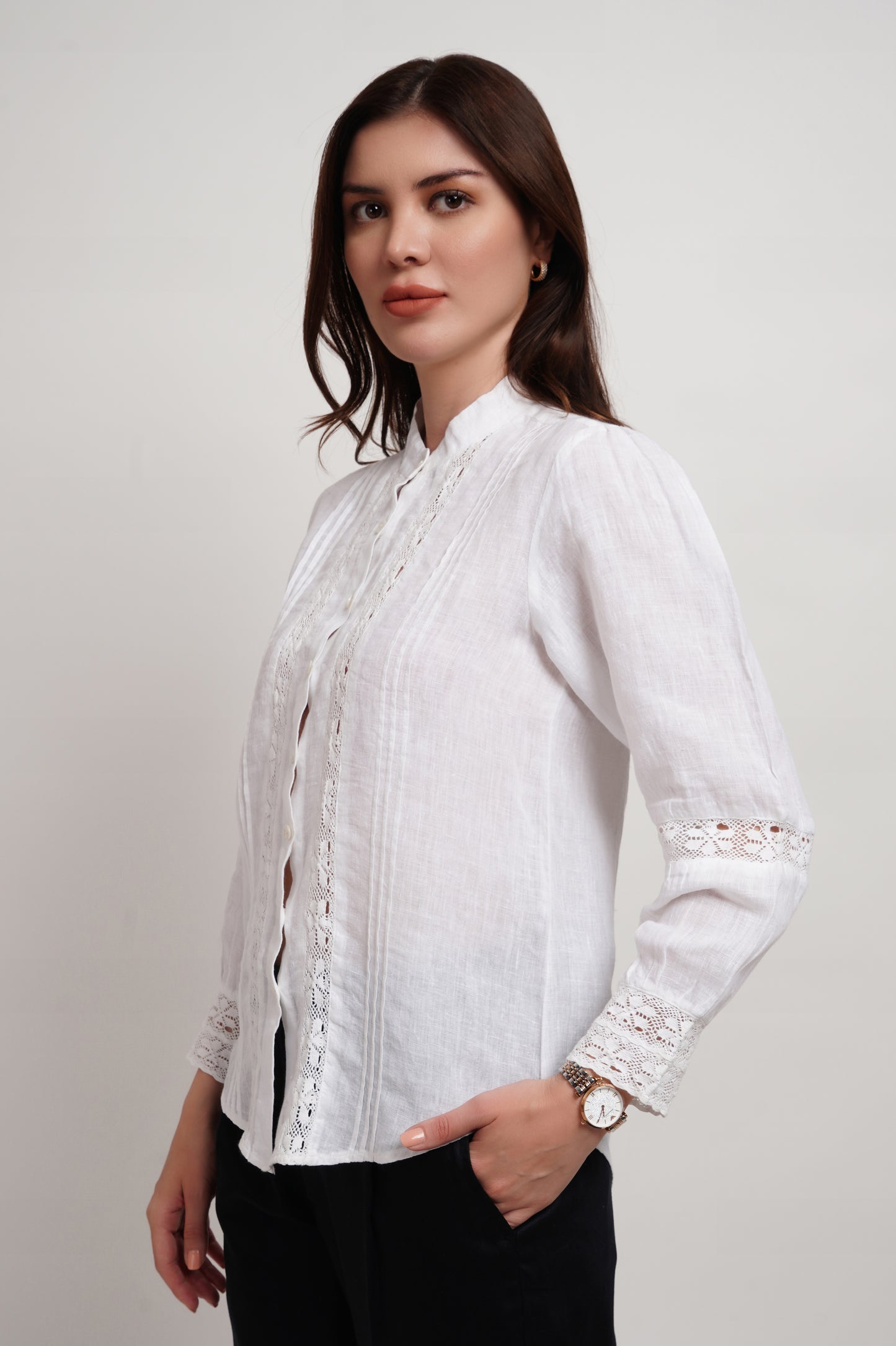 Classic Linen Crochet Shirt