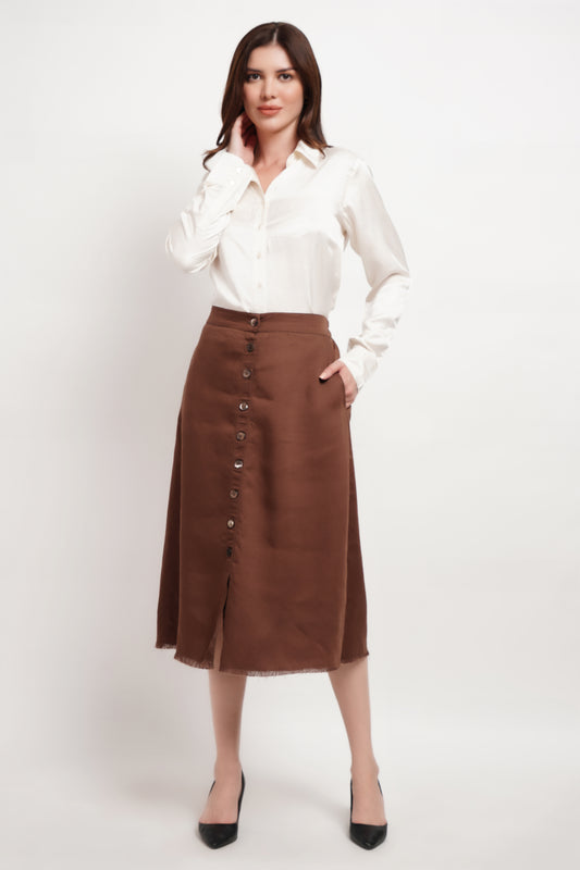 Brown Tencel Buttondown Skirt