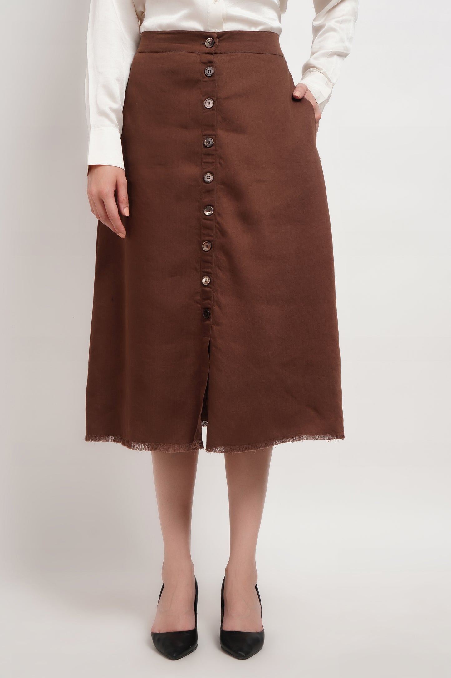 Brown Tencel Buttondown Skirt