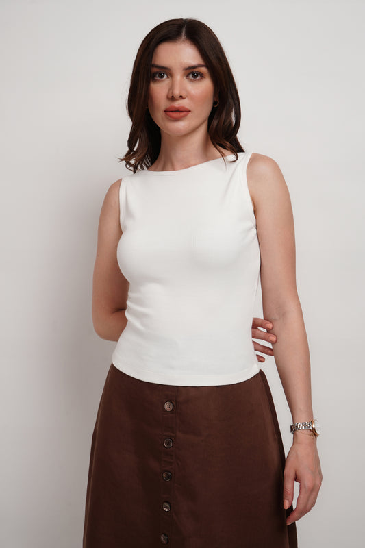 White Bamboo Ribbed Tank Top