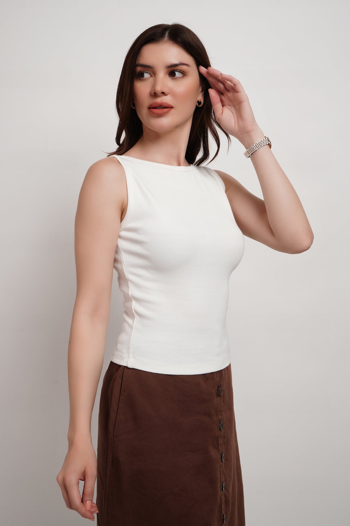 White Bamboo Ribbed Tank Top