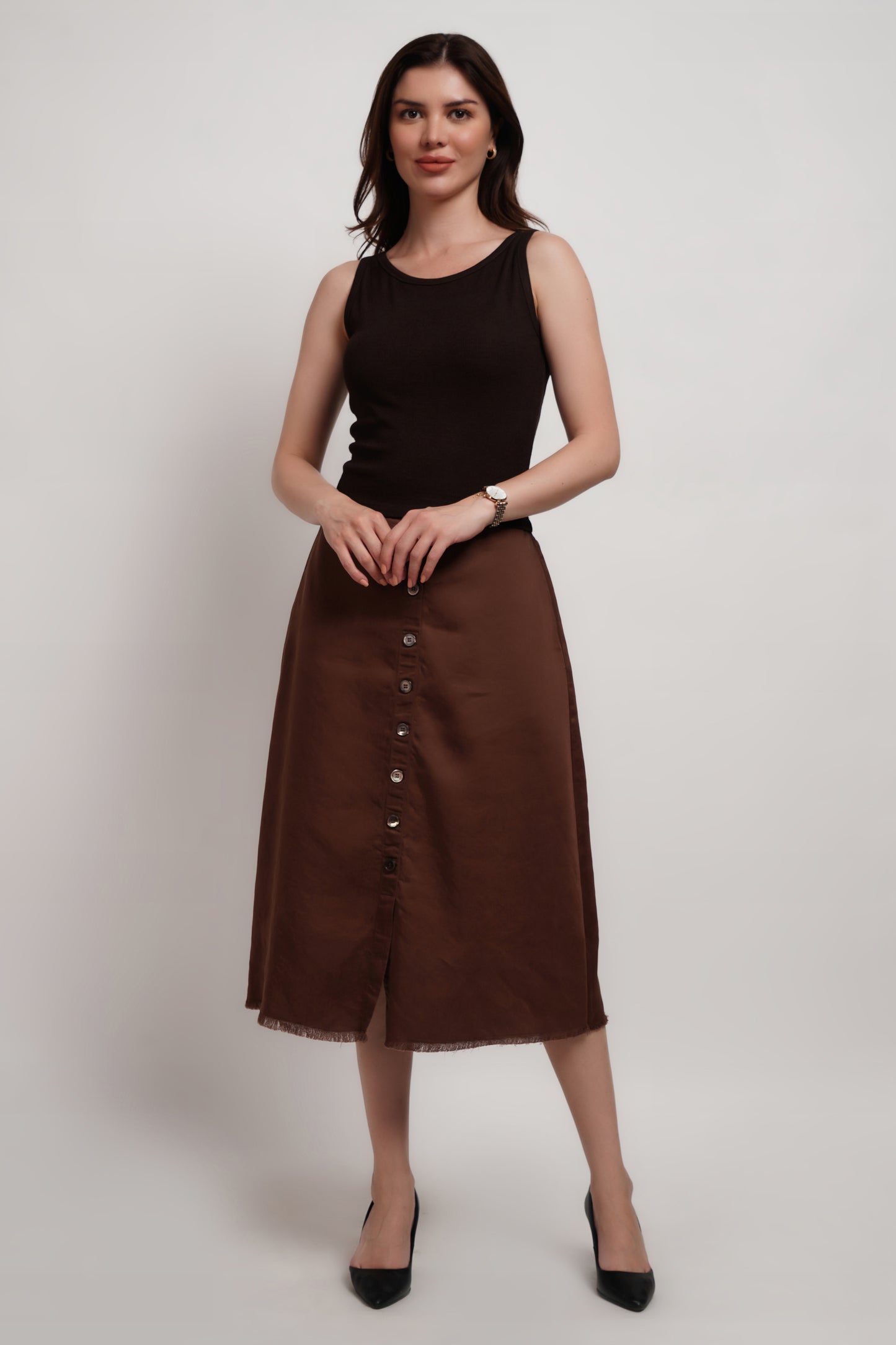 Brown Bamboo Ribbed Tank top