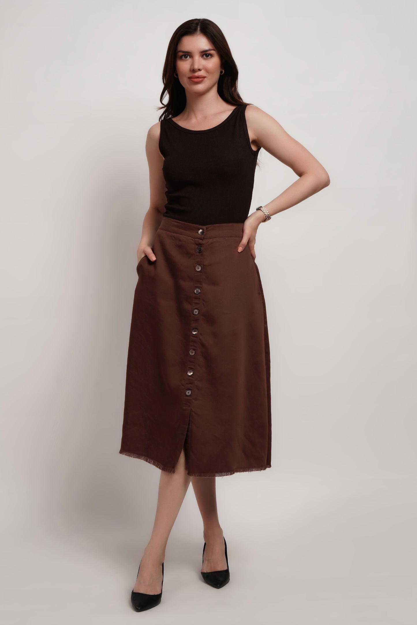 Brown Bamboo Ribbed Tank top