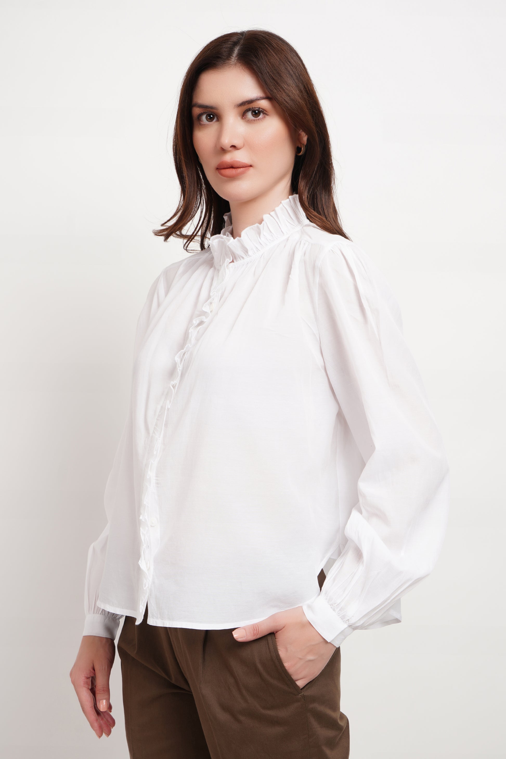 white sheer dress shirt Anne Fontaine Brasilia White Sheer Oversized Shirt With Flap Pockets