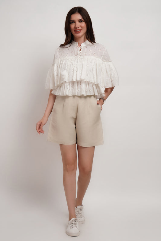 Eyelet Schiffli Butter Cream Top