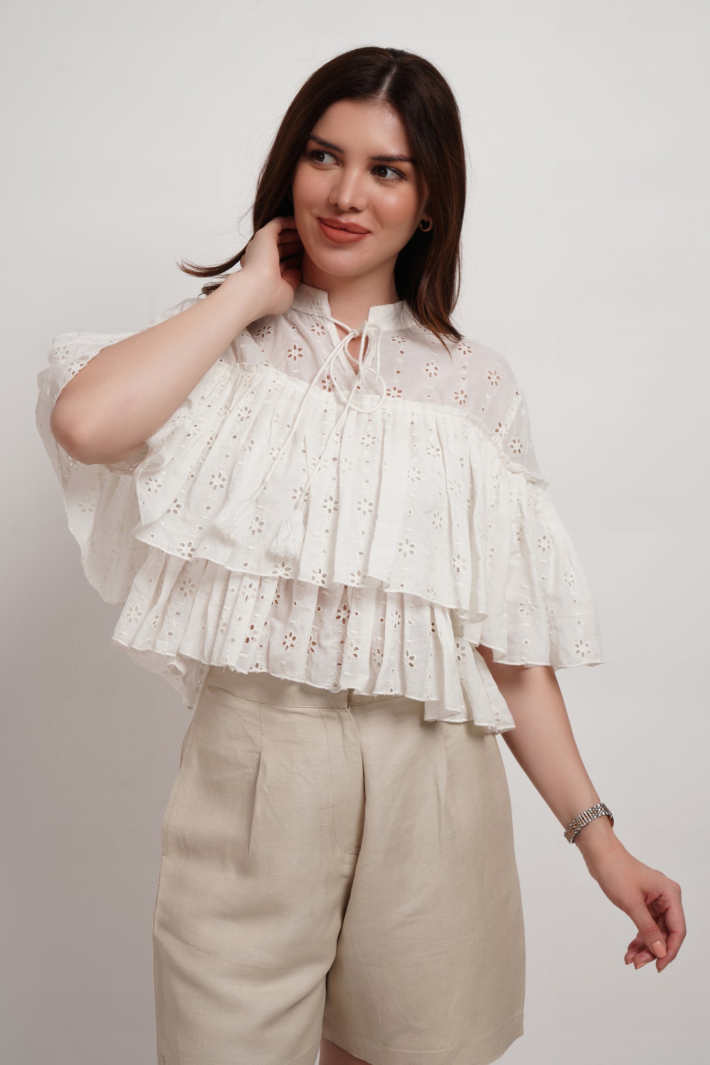 Eyelet Schiffli Butter Cream Top