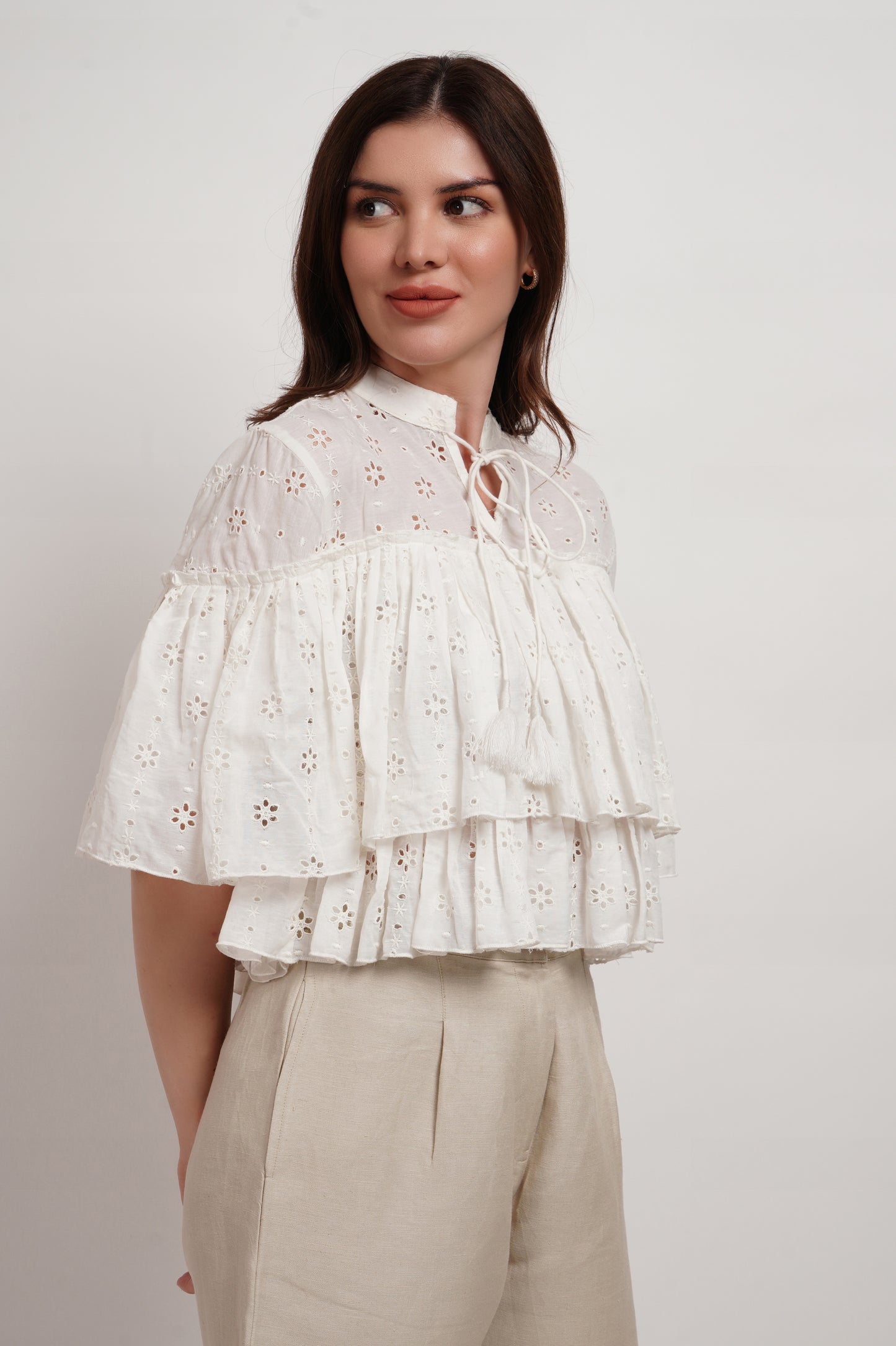 Eyelet Schiffli Butter Cream Top