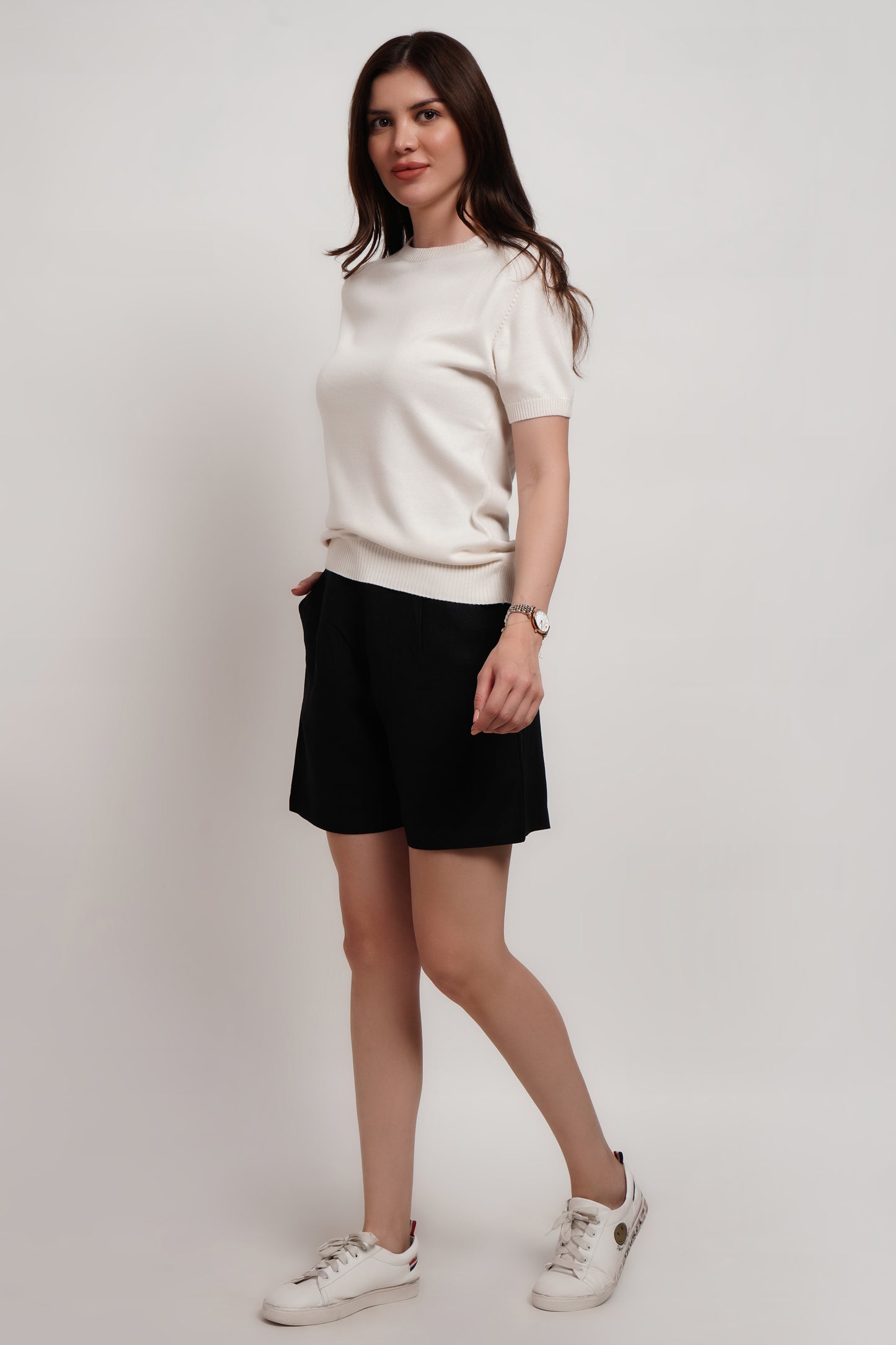 Ivory Bamboo Cotton Crewneck Knitted T-shirt