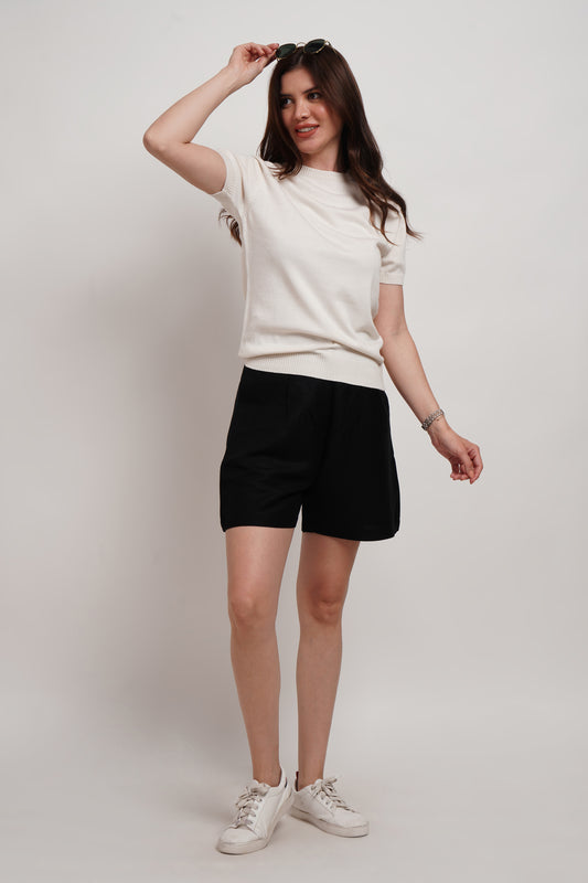 Black Linen Blend Shorts