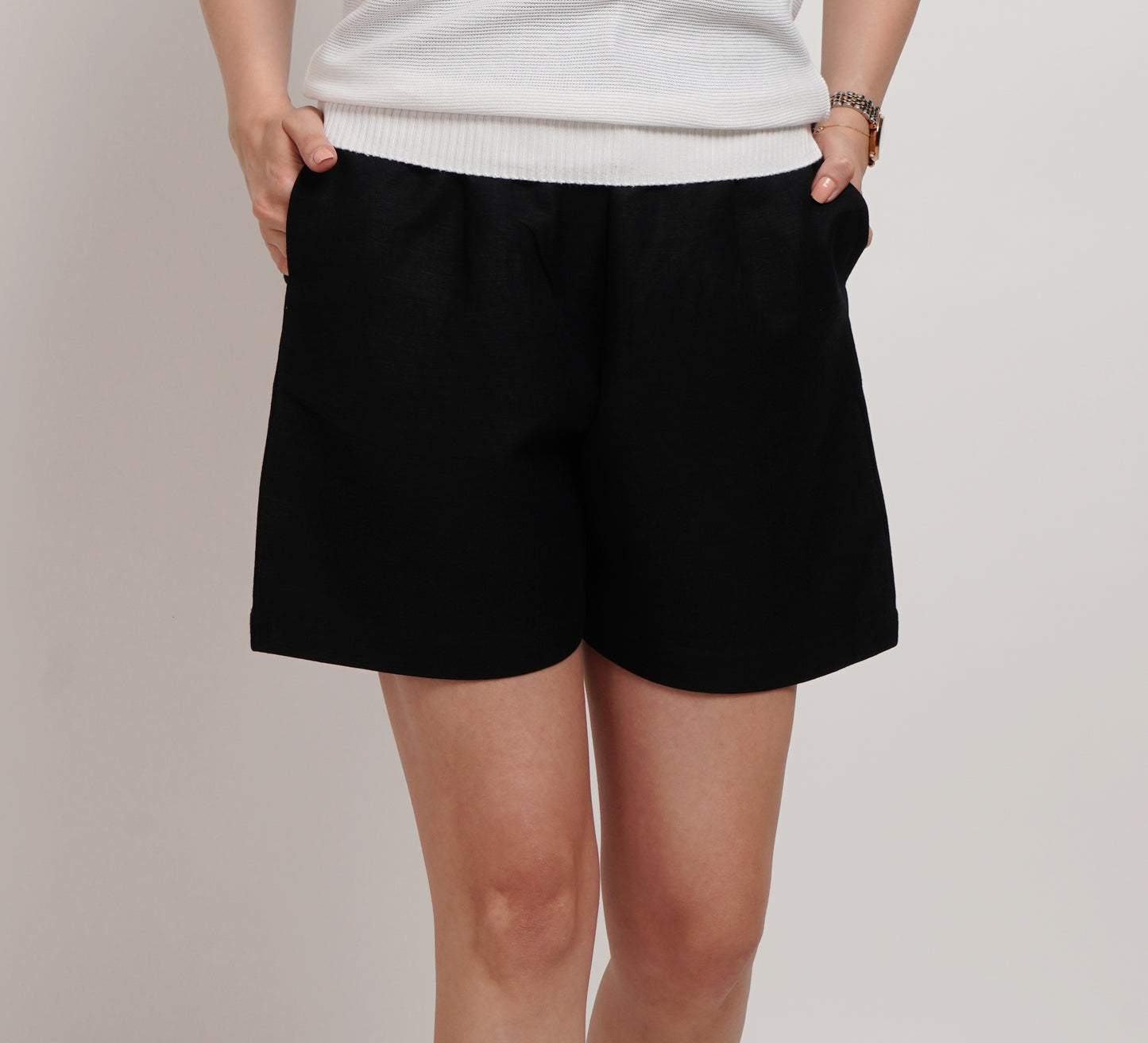 Black Linen Blend Shorts