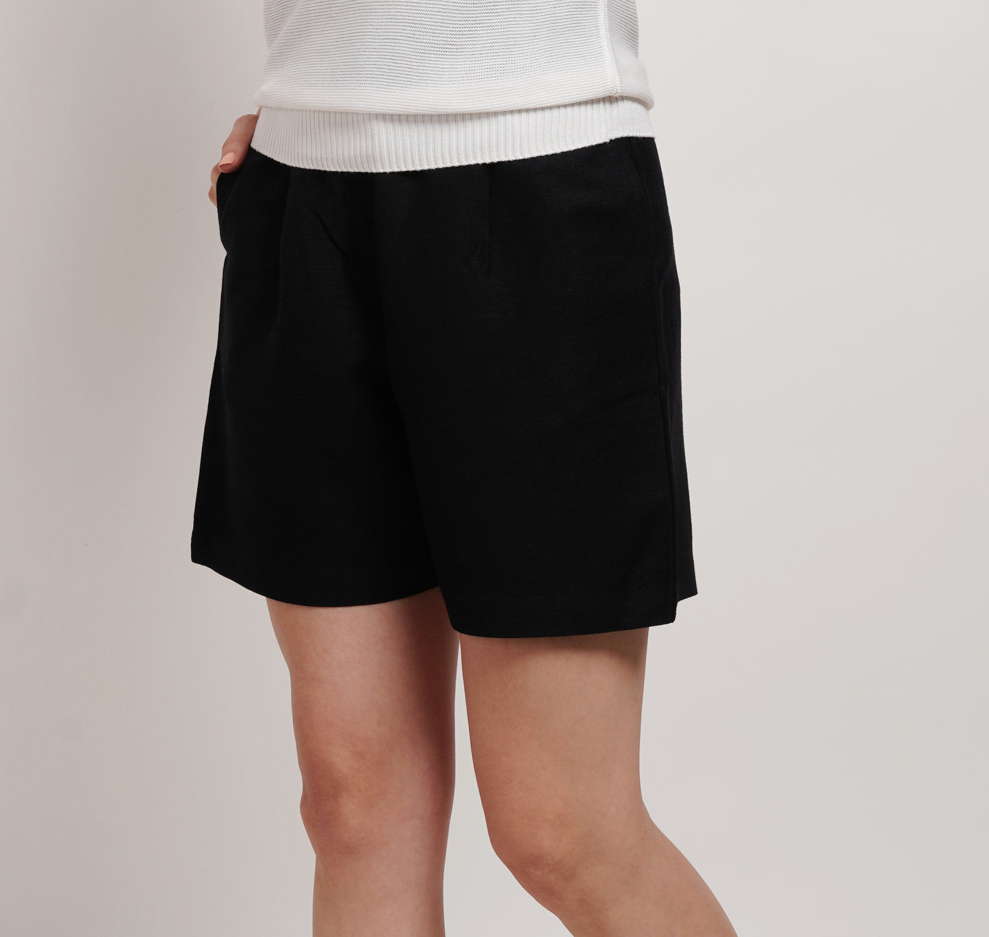 Black Linen Blend Shorts